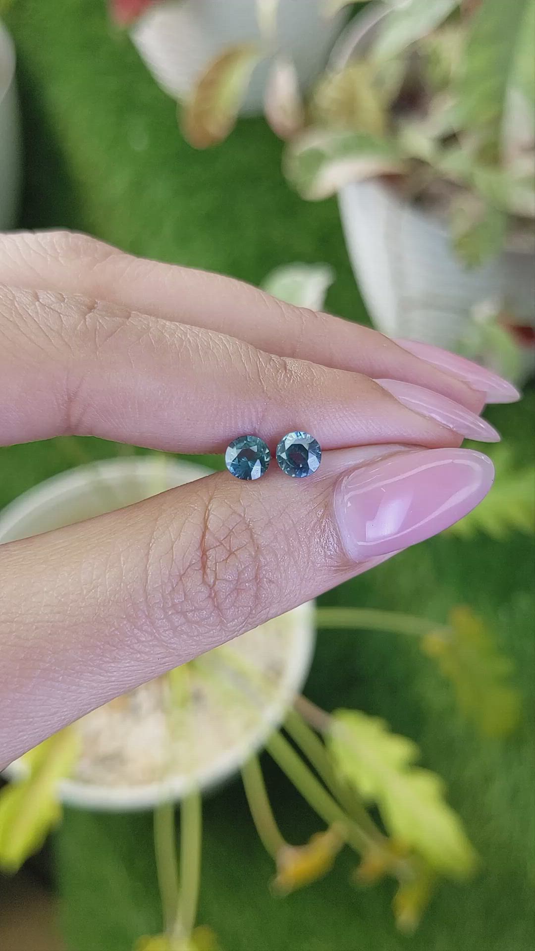1.30 Ct.Tw.Total Carat Weight Greenish Blue Sapphire Pair from Ceylon (Sri Lanka) Size Video