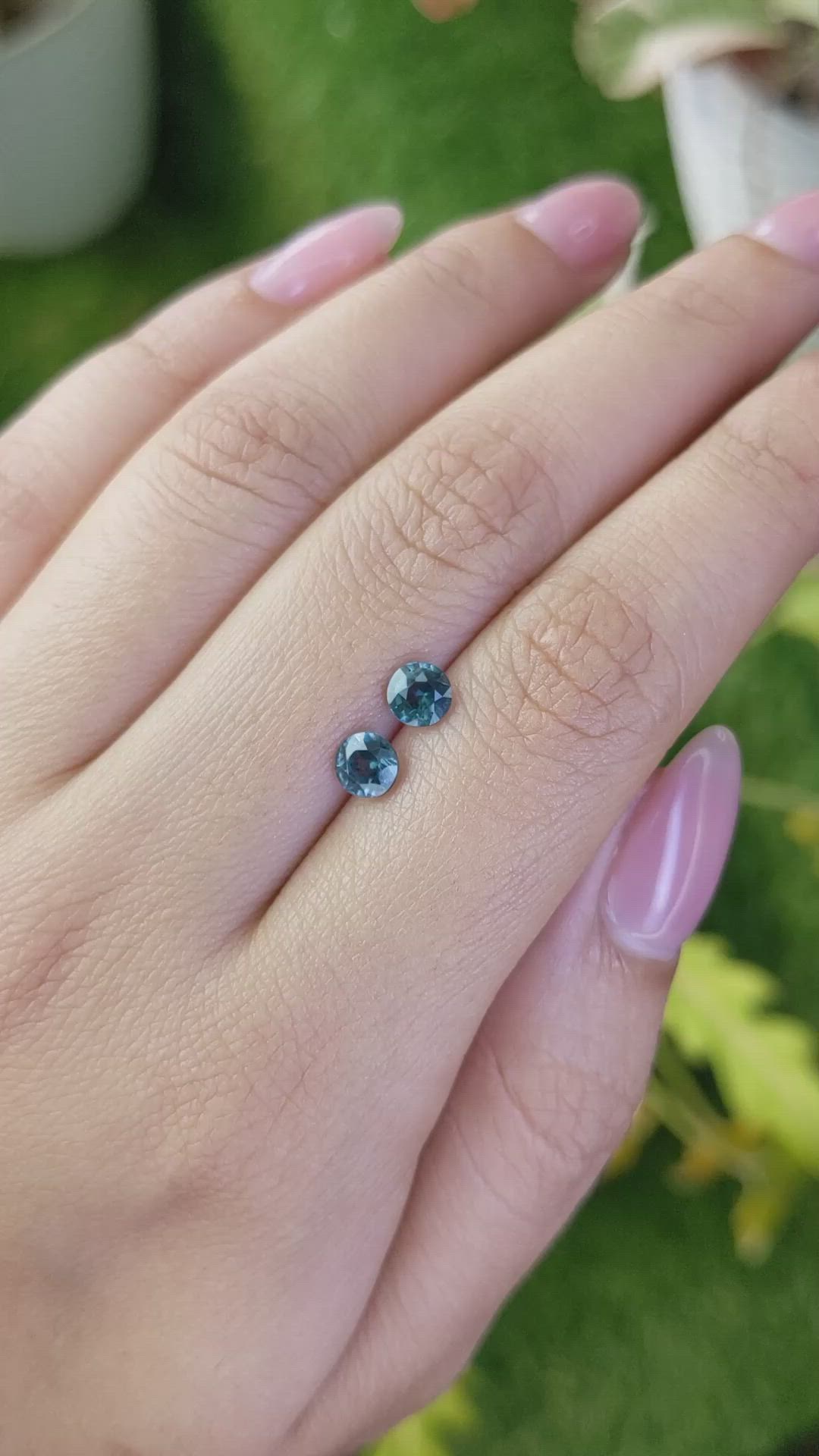1.30 Ct.Tw.Total Carat Weight Greenish Blue Sapphire Pair from Ceylon (Sri Lanka) Size Video