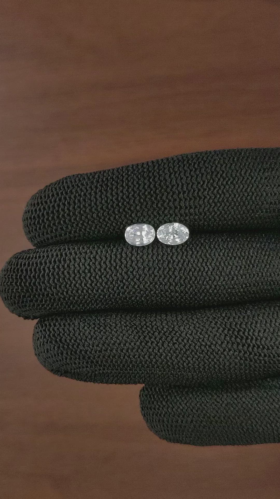 2.41 Ct.Tw.Total Carat Weight White Sapphire Pair from Ceylon (Sri Lanka) Size Video