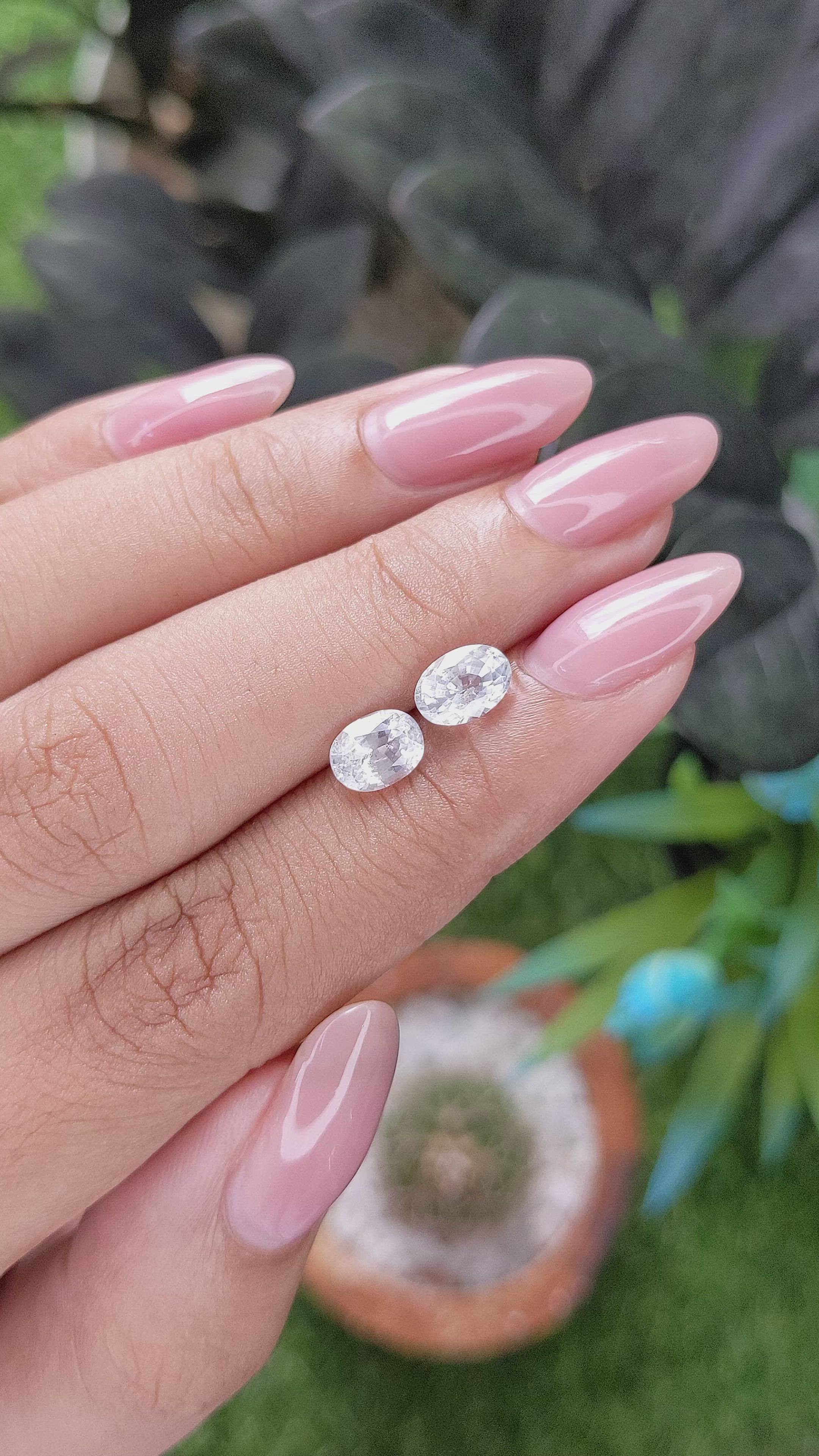 2.41 Ct.Tw.Total Carat Weight White Sapphire Pair from Ceylon (Sri Lanka) Size Video