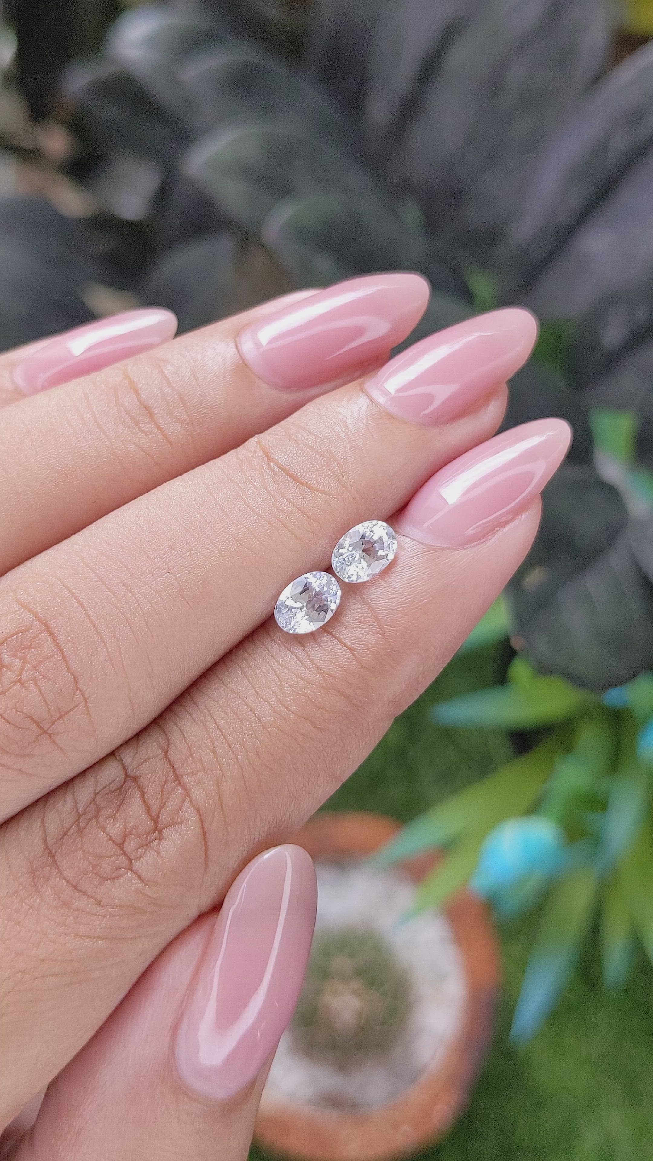 1.35 Ct.Tw.Total Carat Weight White Sapphire Pair from Ceylon (Sri Lanka) Size Video