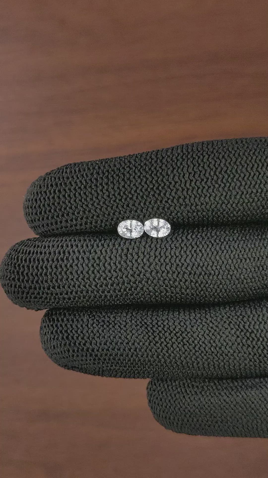 1.35 Ct.Tw.Total Carat Weight White Sapphire Pair from Ceylon (Sri Lanka) Size Video