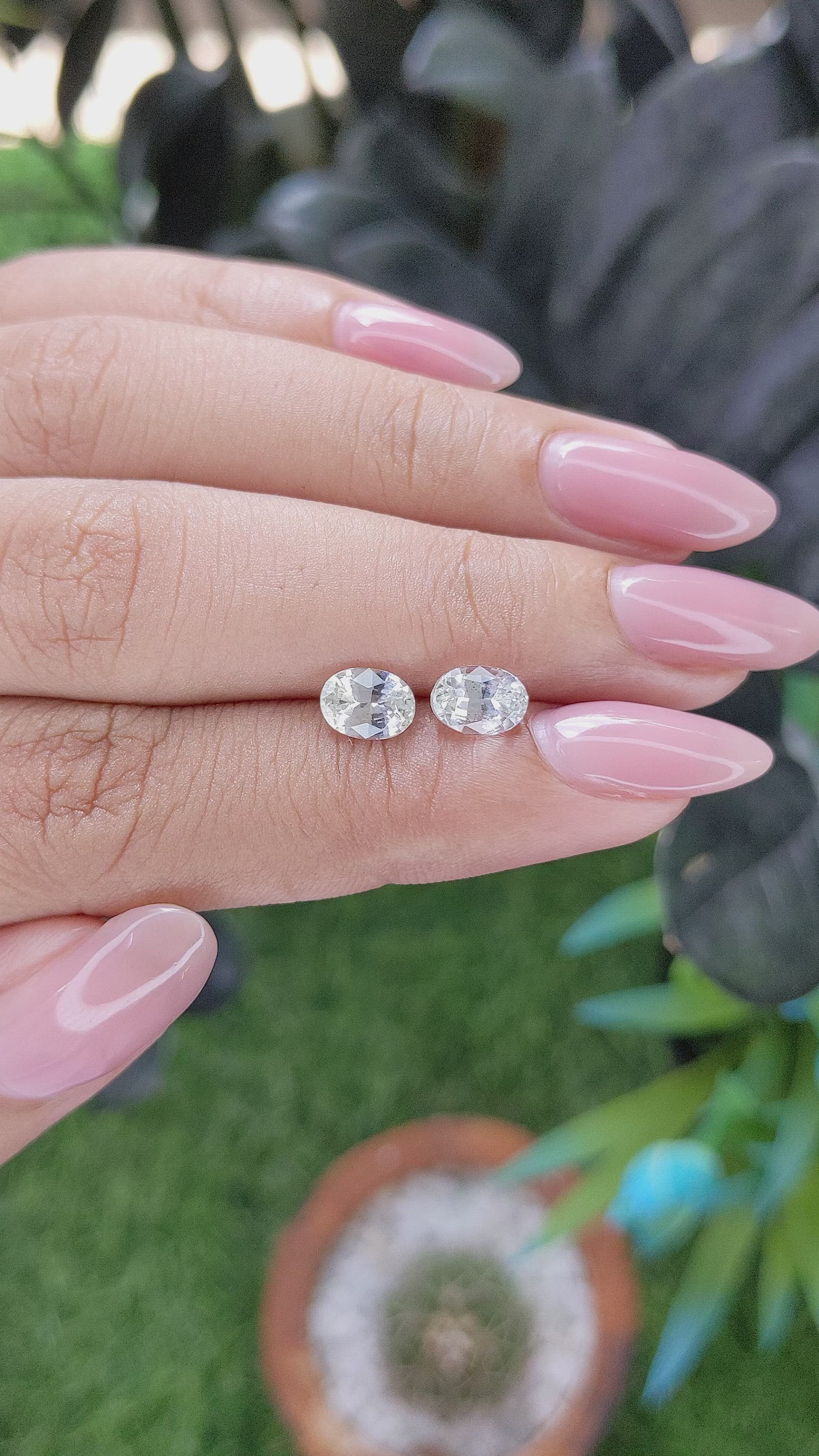 2.28 Ct.Tw.Total Carat Weight White Sapphire Pair from Ceylon (Sri Lanka) Size Video