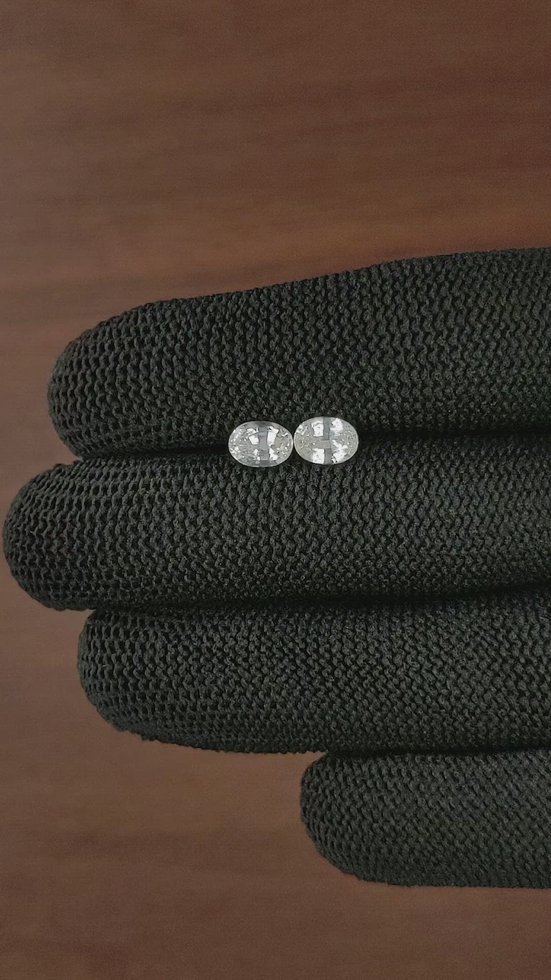 2.28 Ct.Tw.Total Carat Weight White Sapphire Pair from Ceylon (Sri Lanka) Size Video