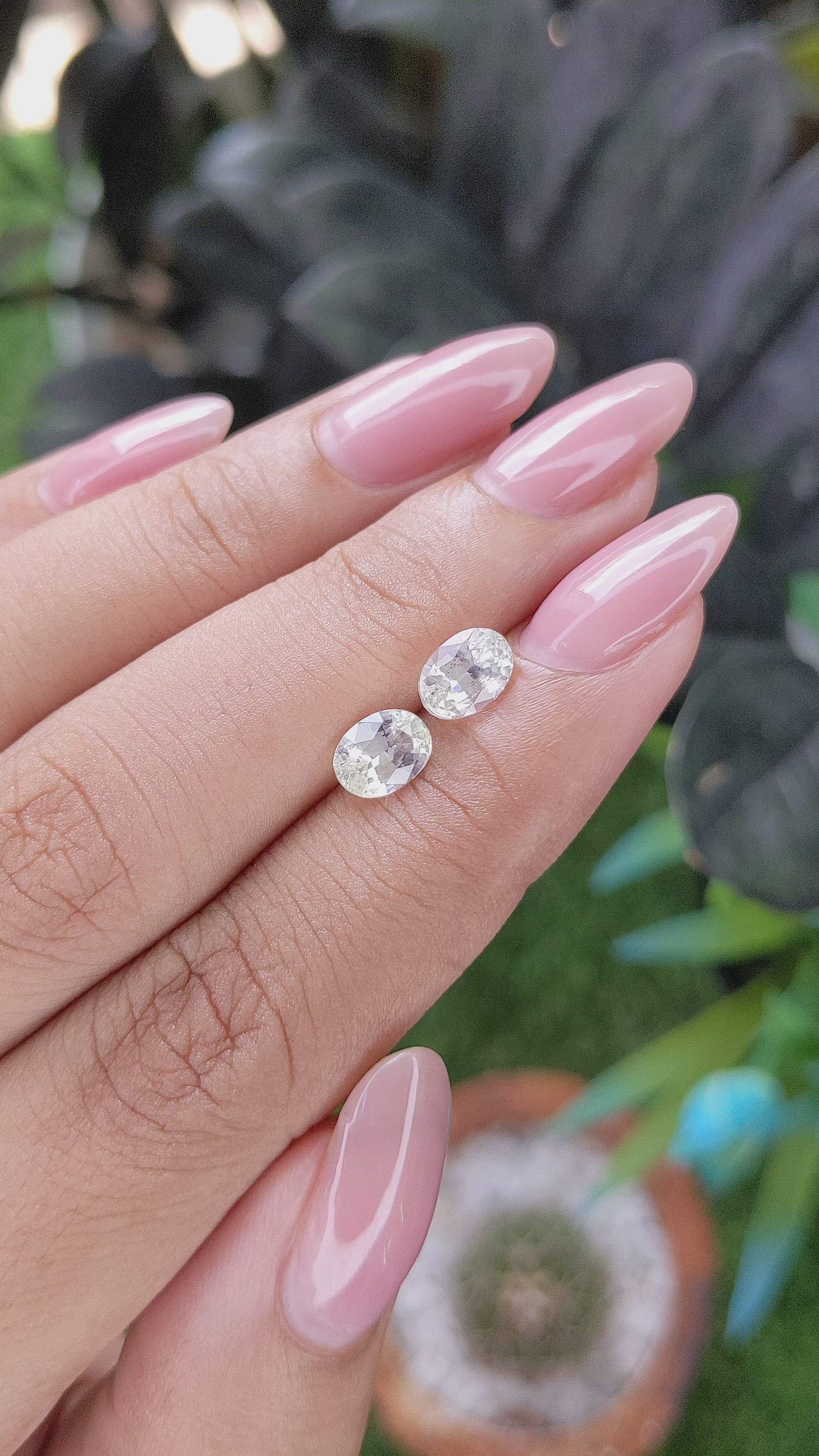 2.28 Ct.Tw.Total Carat Weight White Sapphire Pair from Ceylon (Sri Lanka) Size Video