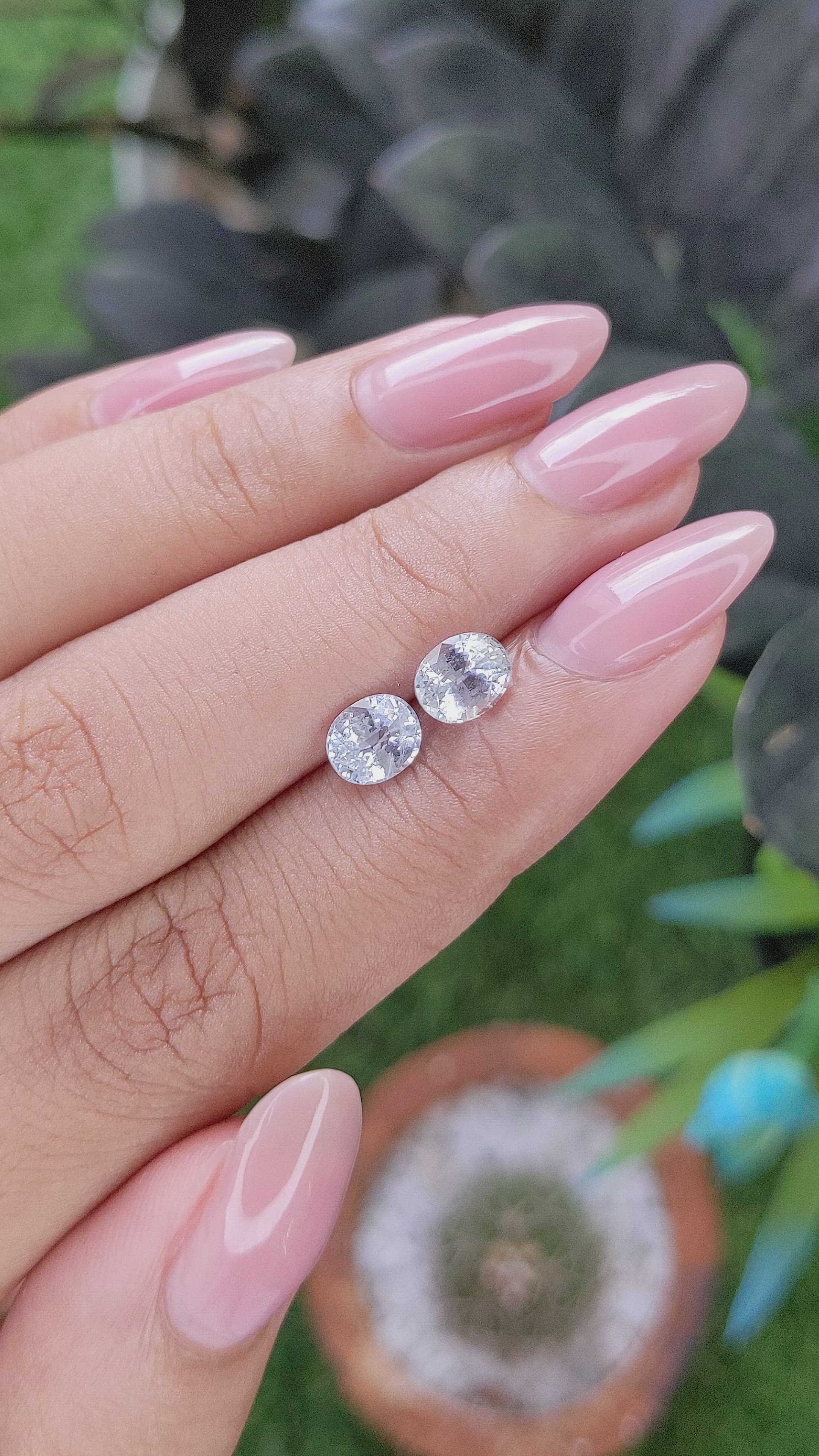 2.34 Ct.Tw.Total Carat Weight White Sapphire Pair from Ceylon (Sri Lanka) Size Video