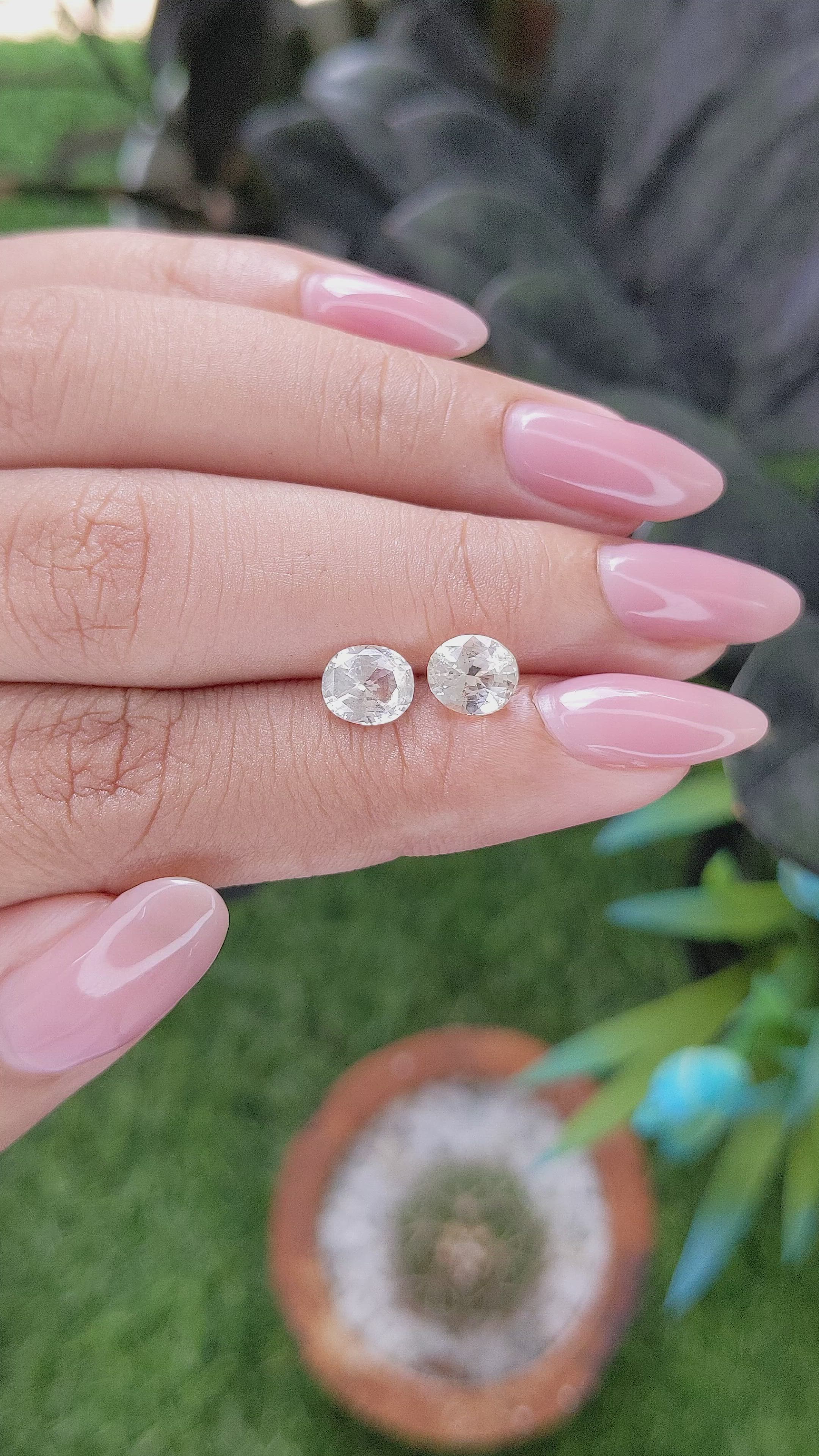 2.59 Ct.Tw.Total Carat Weight White Sapphire Pair from Ceylon (Sri Lanka) Size Video
