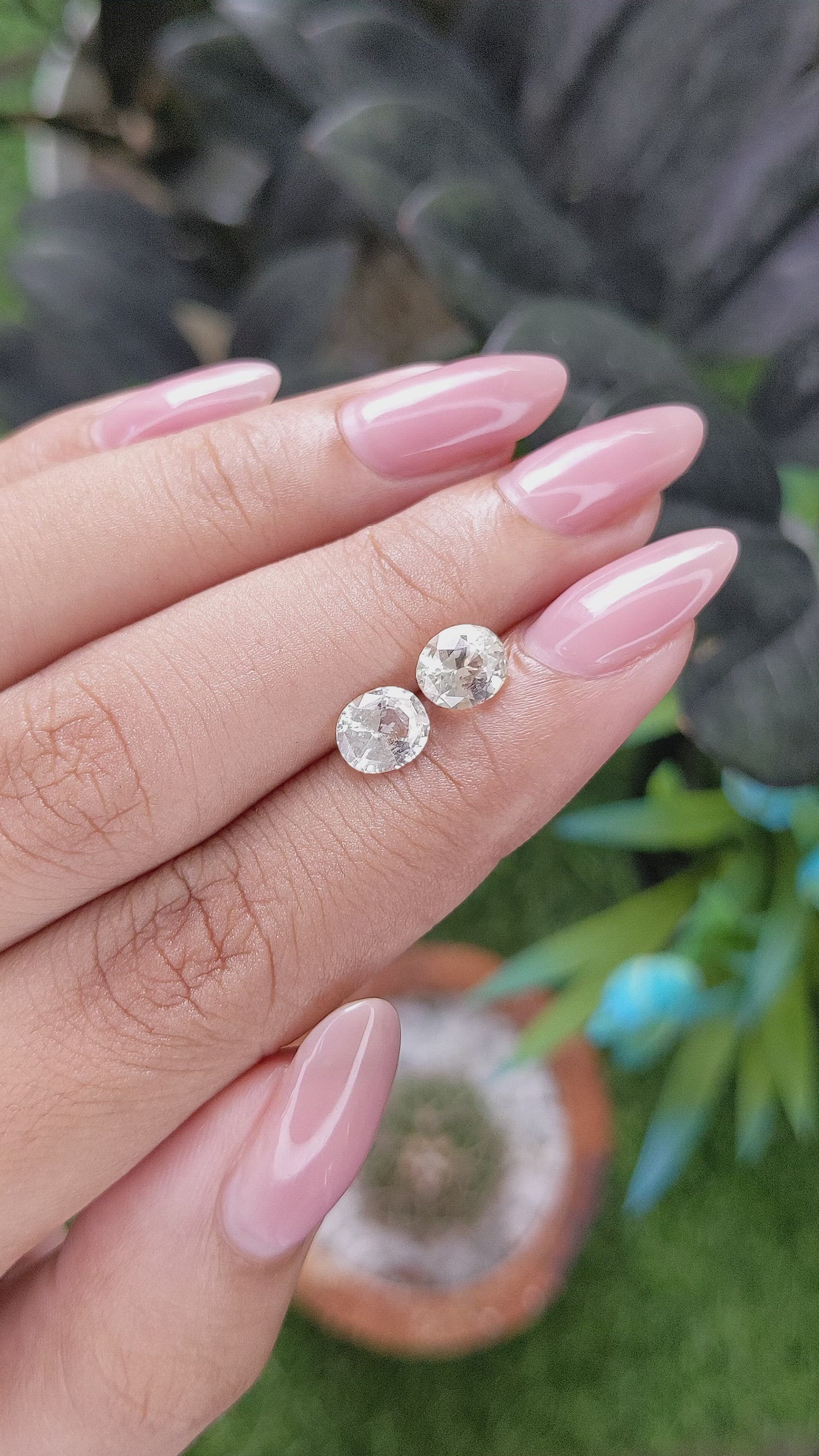 2.59 Ct.Tw.Total Carat Weight White Sapphire Pair from Ceylon (Sri Lanka) Size Video