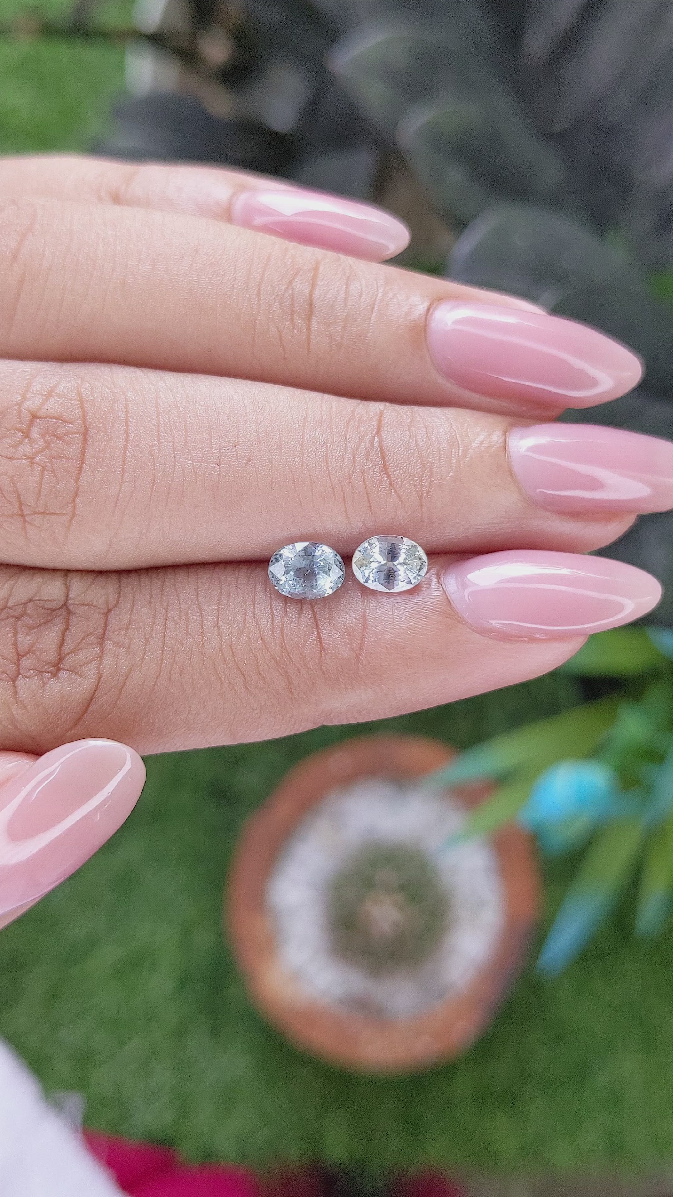 1.69 Ct.Tw.Total Carat Weight White Sapphire Pair from Ceylon (Sri Lanka) Size Video
