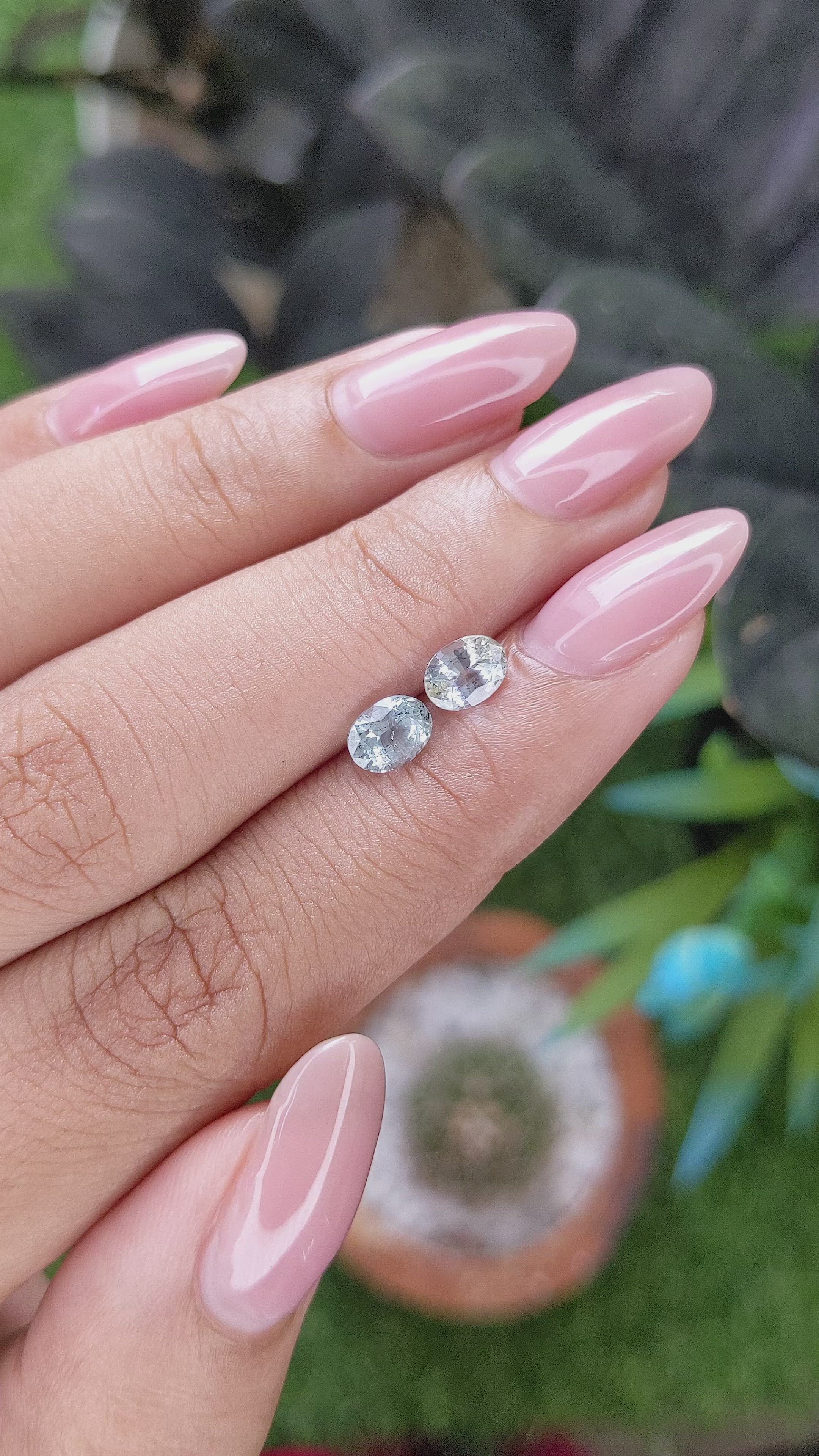1.69 Ct.Tw.Total Carat Weight White Sapphire Pair from Ceylon (Sri Lanka) Size Video