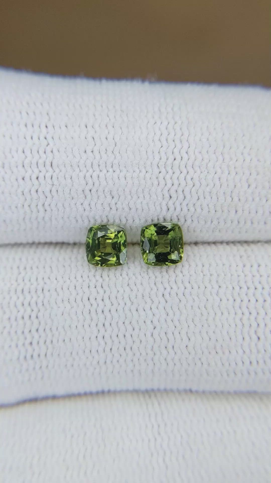 1.28 Ct.Tw.Total Carat Weight Yellowish Green Sapphire Pair from Thailand Size Video