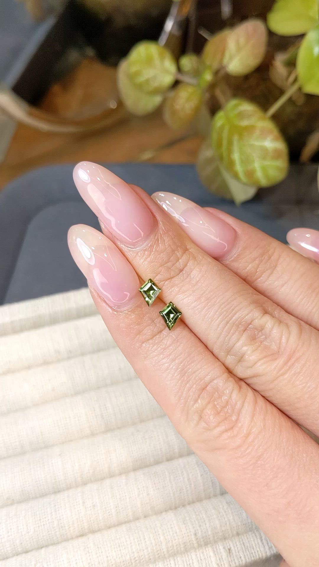 0.80 Ct.Tw.Total Carat Weight Green Sapphire Pair from Ceylon (Sri Lanka) Size Video