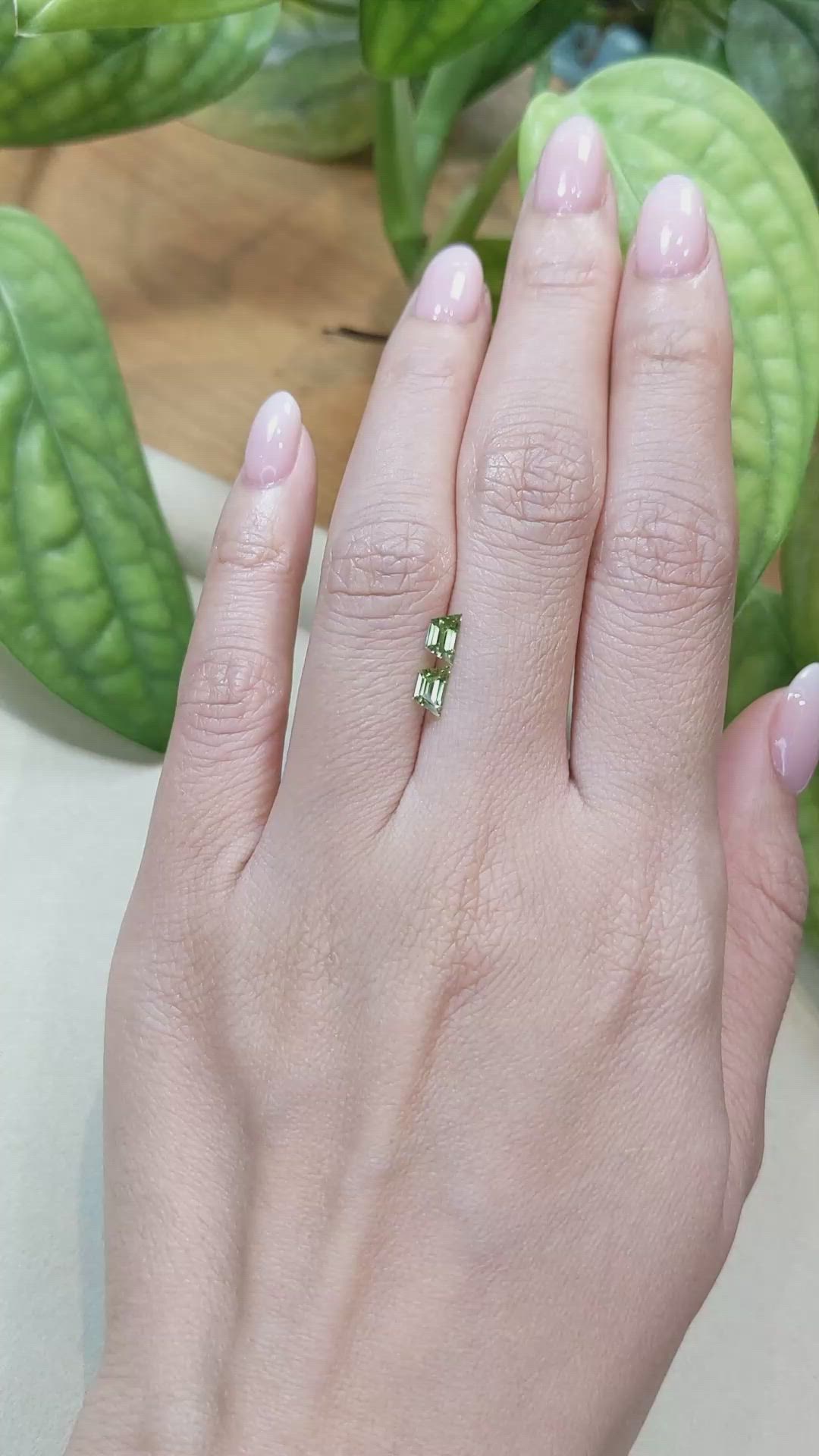 0.69 Ct.Tw.Total Carat Weight Green Sapphire Pair from Ceylon (Sri Lanka) Size Video