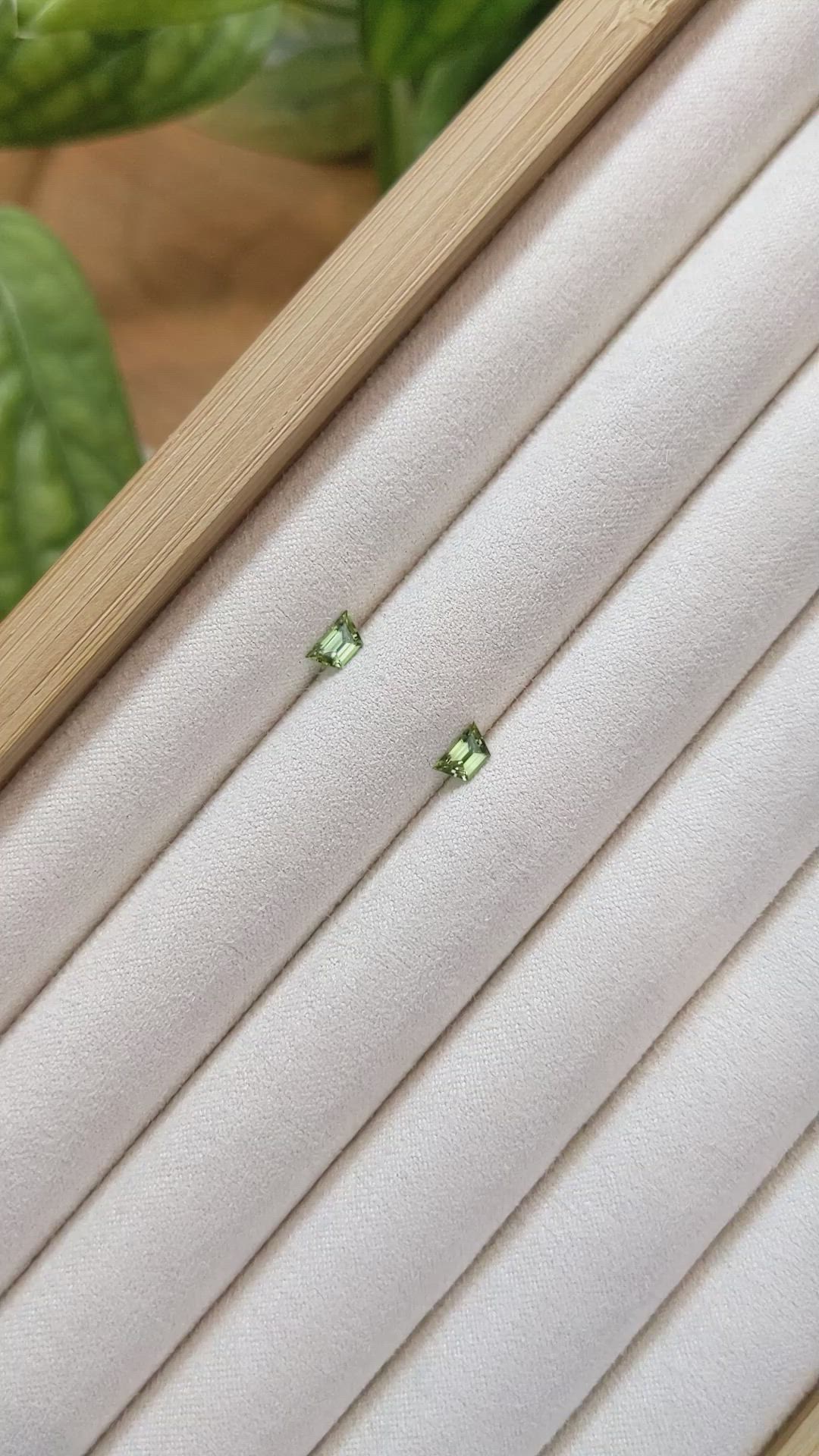 0.69 Ct.Tw.Total Carat Weight Green Sapphire Pair from Ceylon (Sri Lanka) Size Video