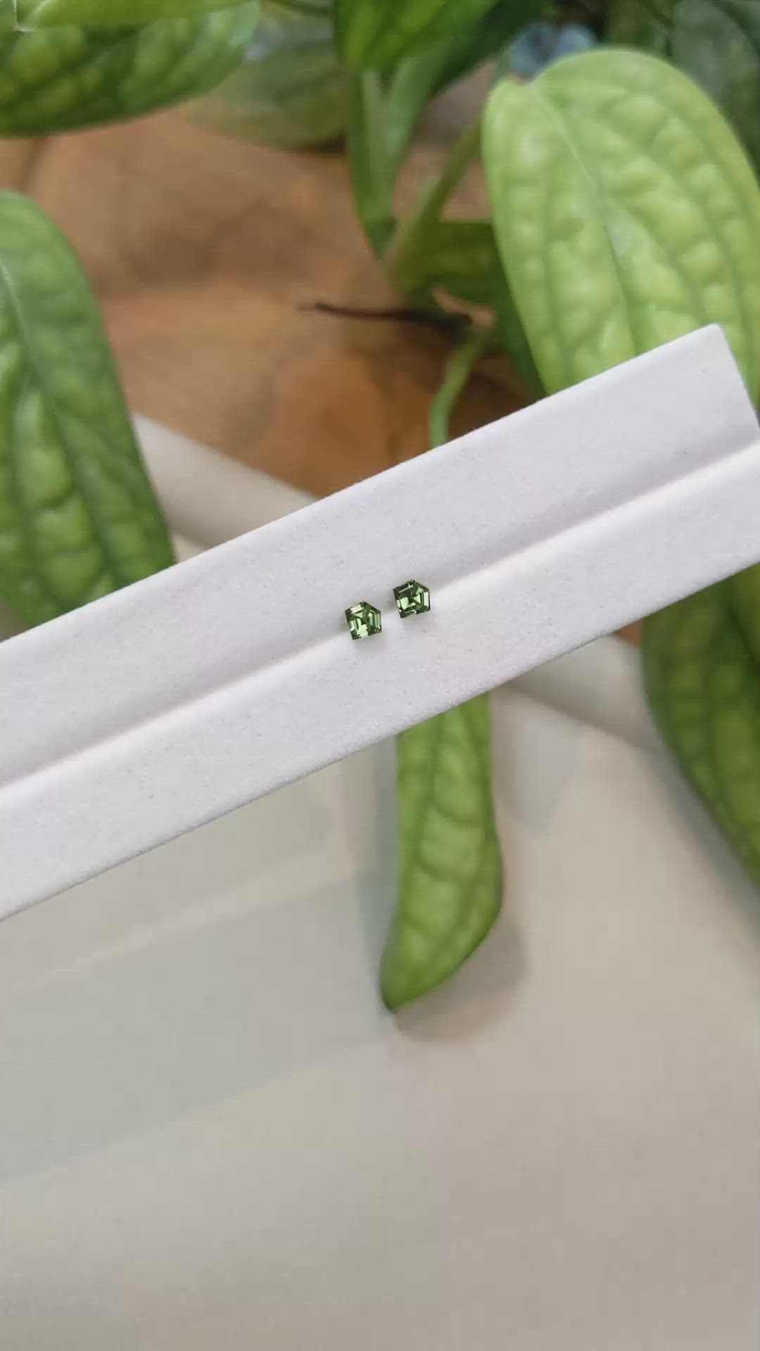 0.62 Ct.Tw.Total Carat Weight Green Sapphire Pair from Ceylon (Sri Lanka) Size Video