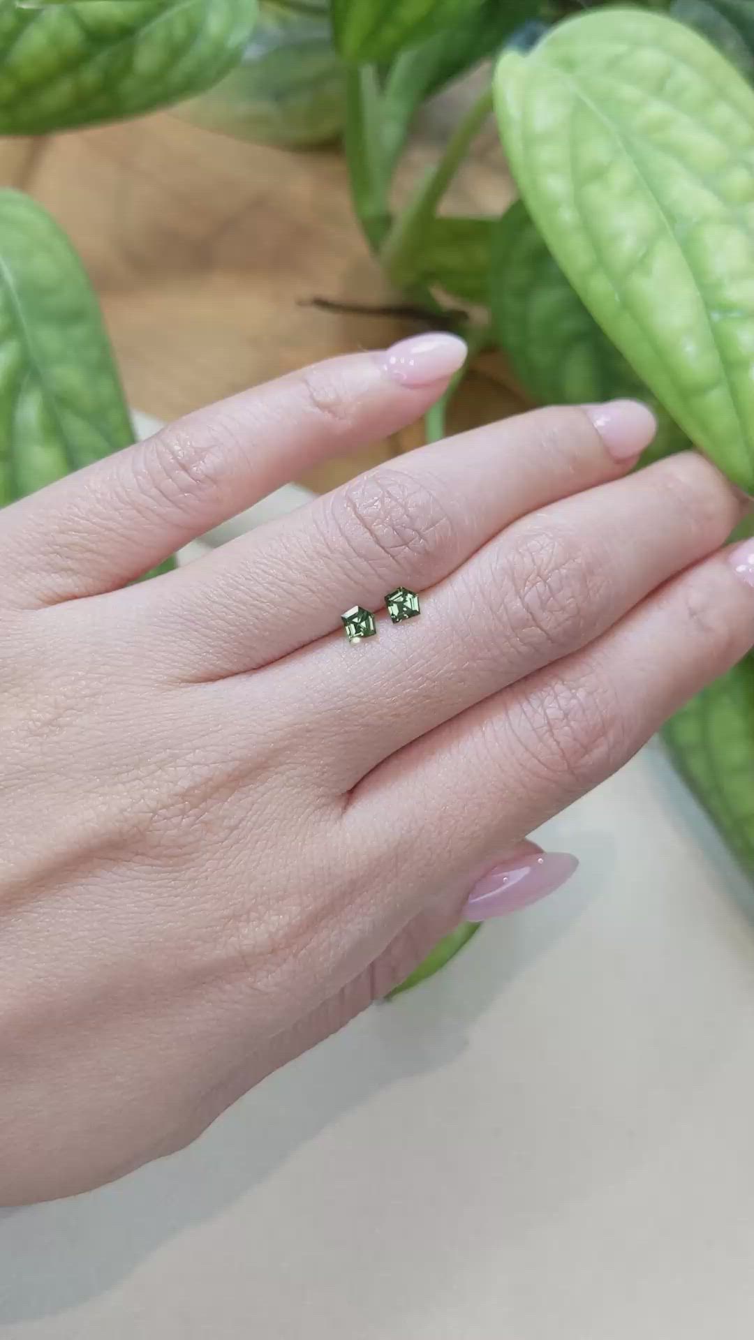 0.62 Ct.Tw.Total Carat Weight Green Sapphire Pair from Ceylon (Sri Lanka) Size Video