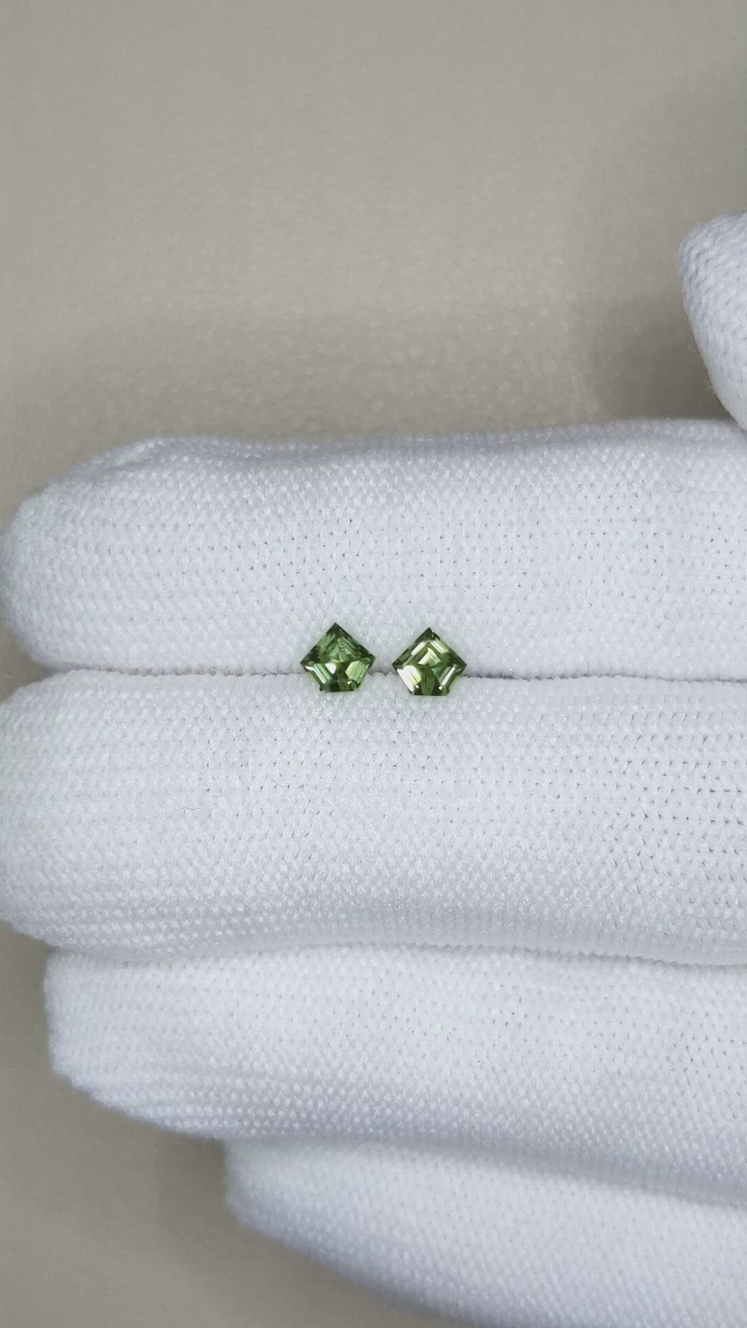 0.62 Ct.Tw.Total Carat Weight Green Sapphire Pair from Ceylon (Sri Lanka) Size Video