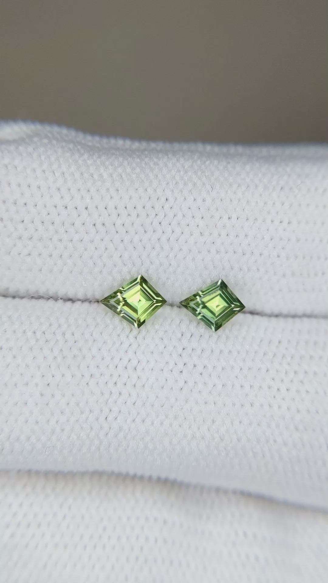 0.59 Ct.Tw.Total Carat Weight Green Sapphire Pair from Ceylon (Sri Lanka) Size Video
