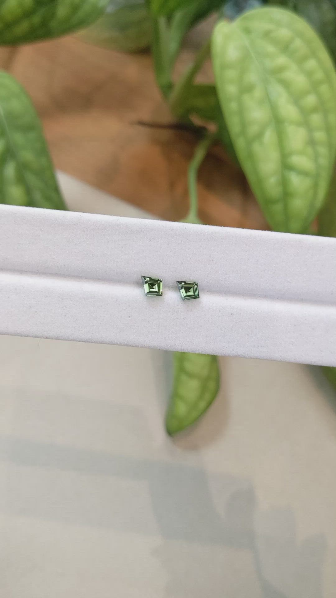 0.59 Ct.Tw.Total Carat Weight Green Sapphire Pair from Ceylon (Sri Lanka) Size Video