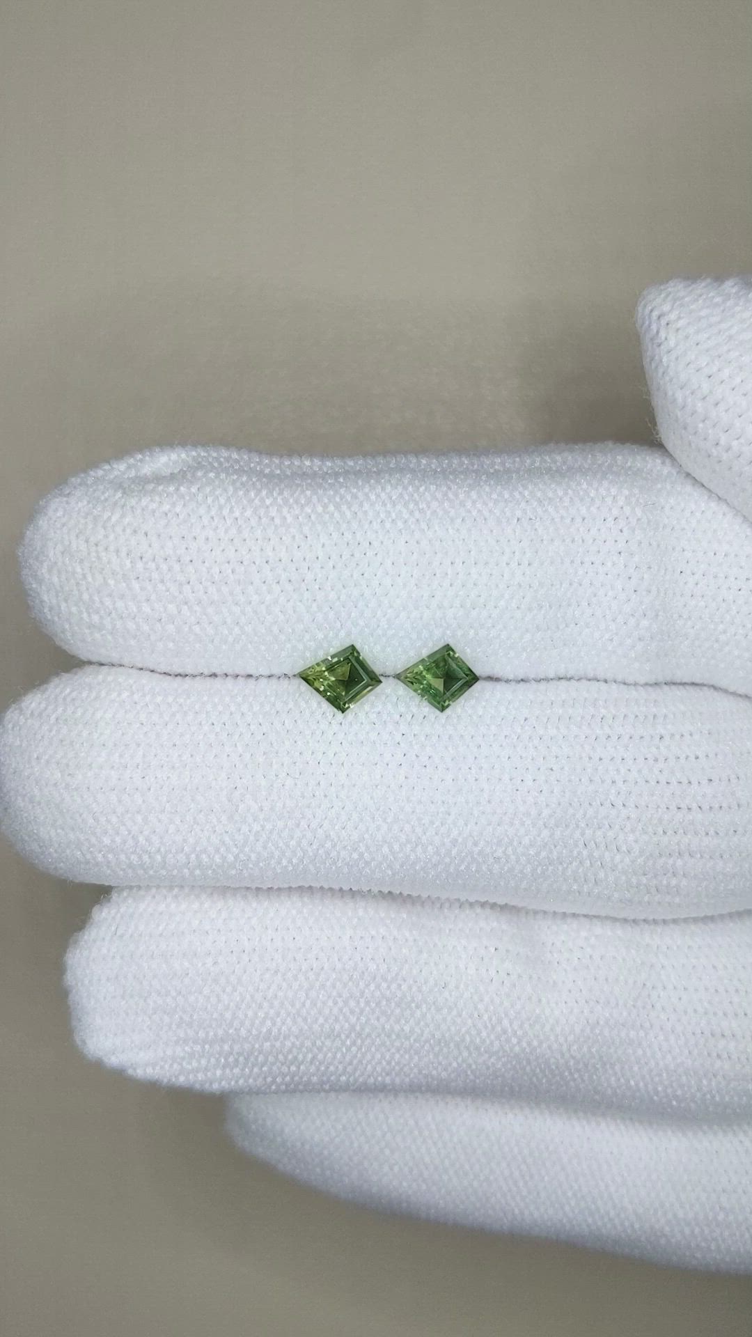 0.59 Ct.Tw.Total Carat Weight Green Sapphire Pair from Ceylon (Sri Lanka) Size Video