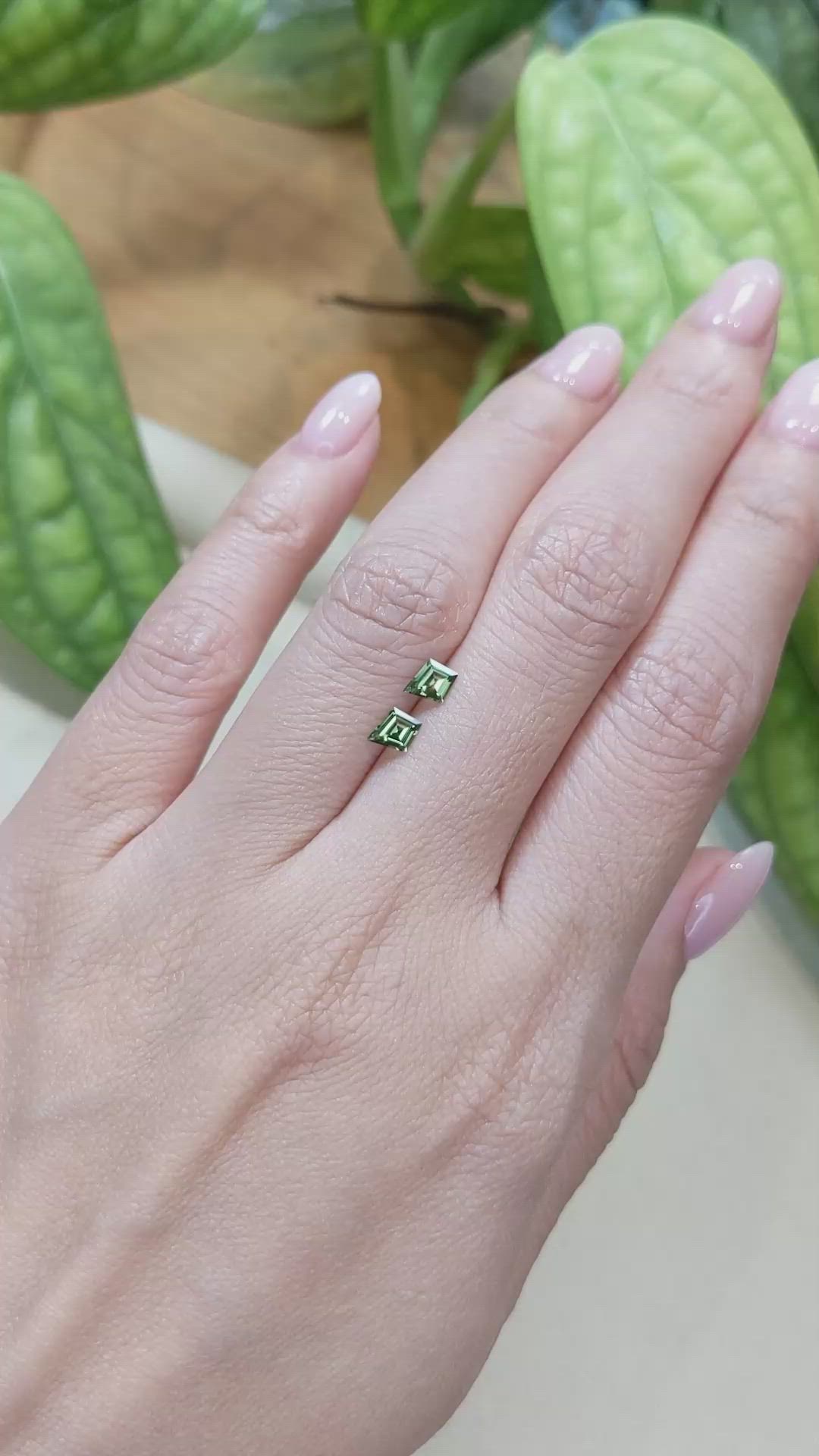 0.59 Ct.Tw.Total Carat Weight Green Sapphire Pair from Ceylon (Sri Lanka) Size Video