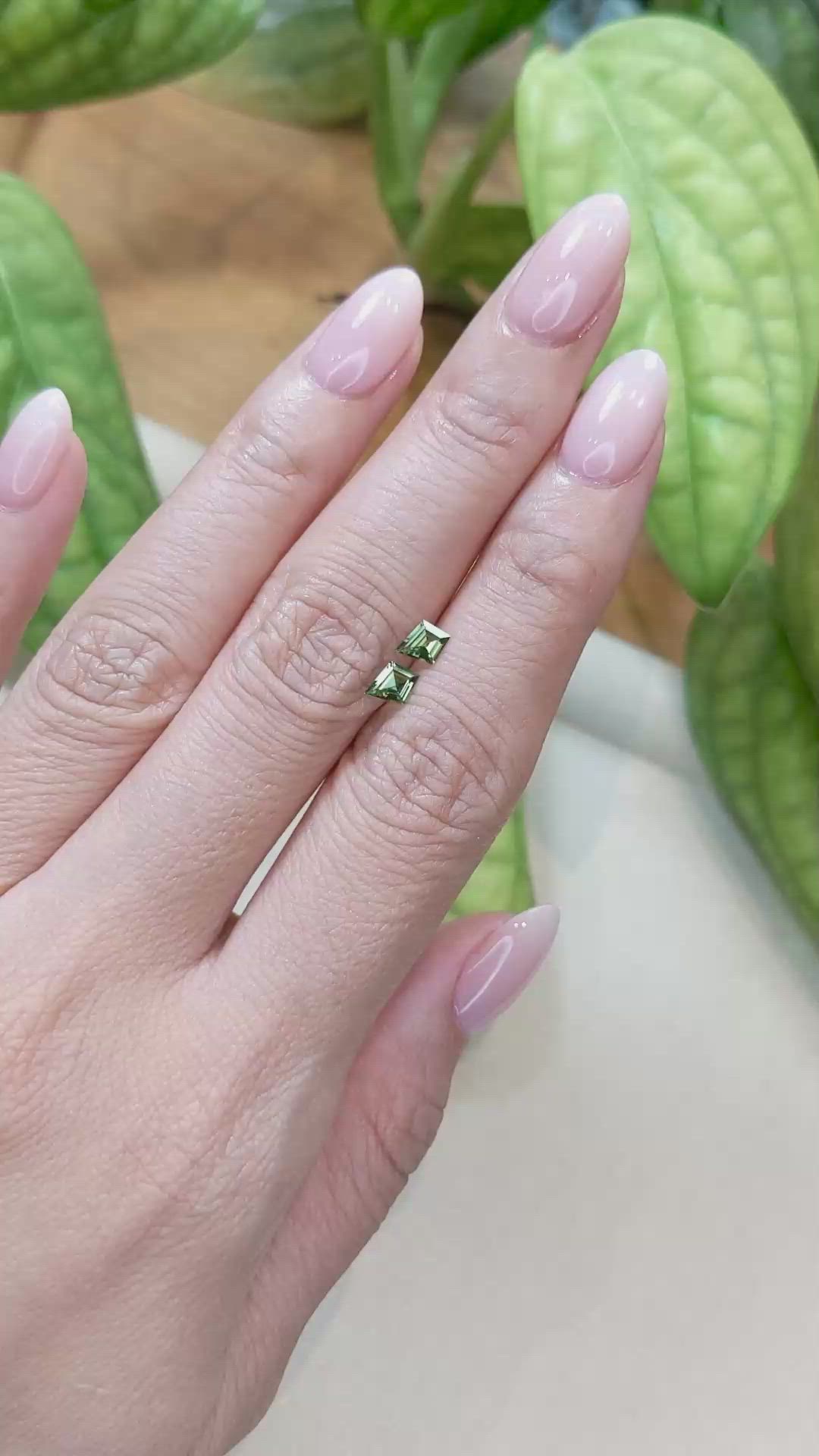 0.59 Ct.Tw.Total Carat Weight Green Sapphire Pair from Ceylon (Sri Lanka) Size Video