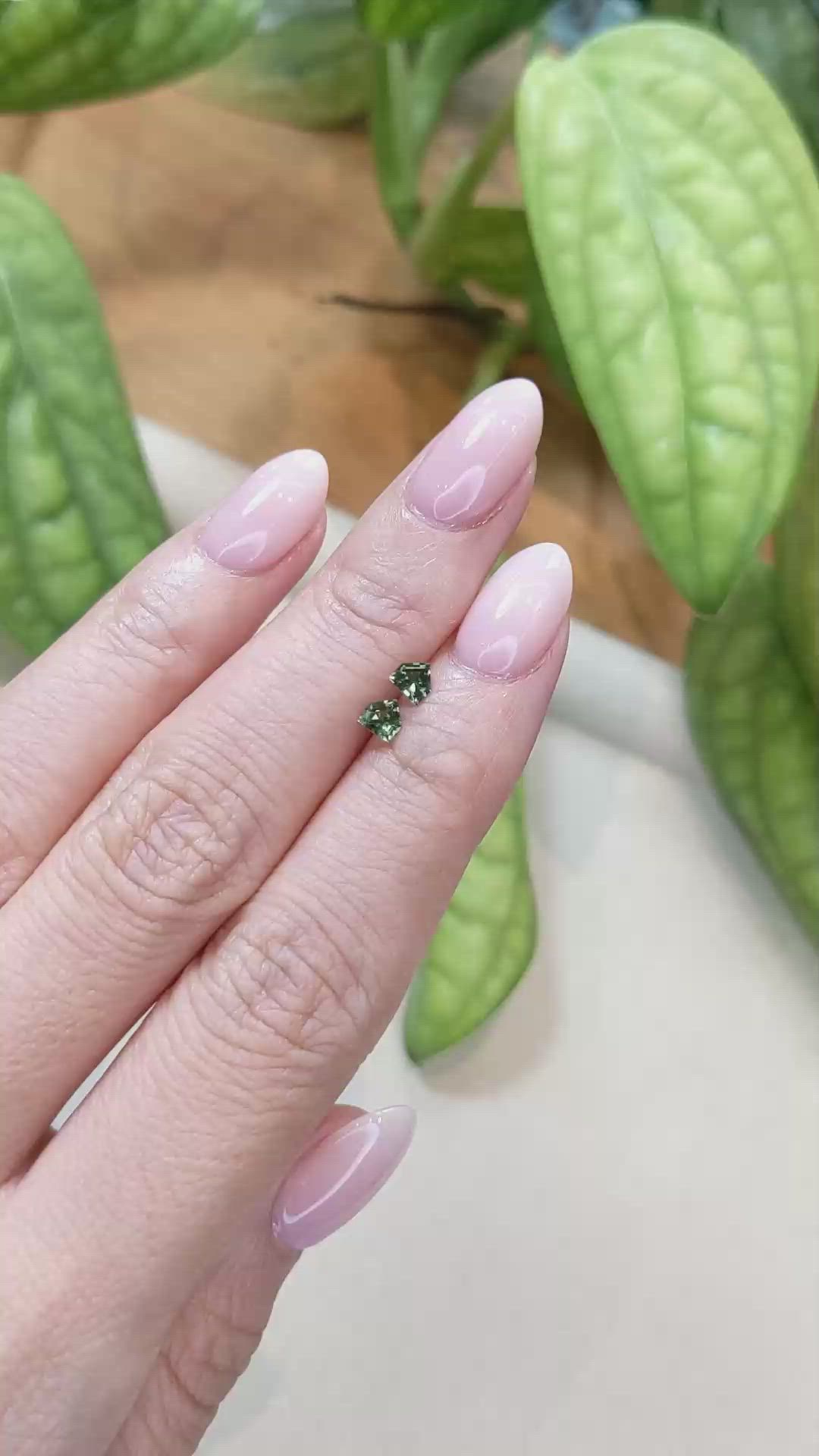 0.51 Ct.Tw.Total Carat Weight Green Sapphire Pair from Ceylon (Sri Lanka) Size Video