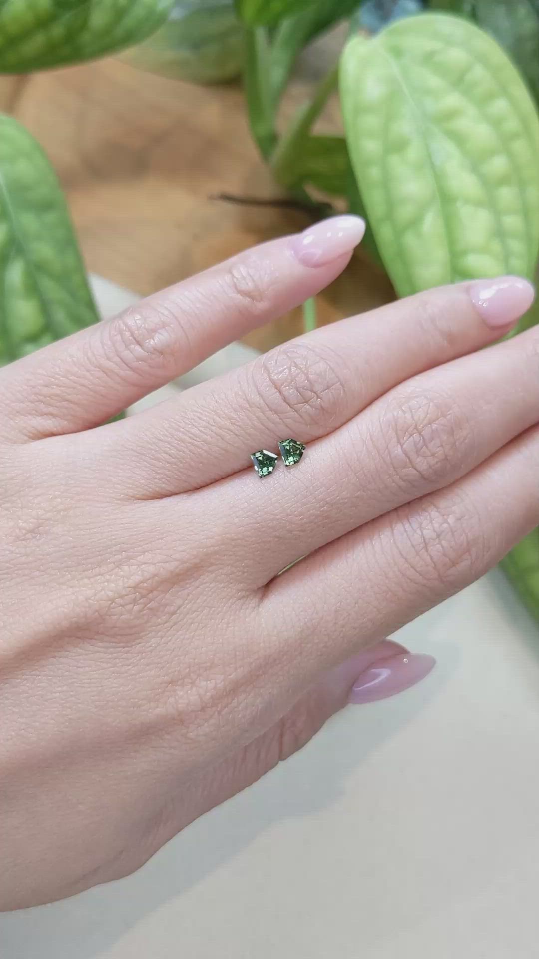 0.51 Ct.Tw.Total Carat Weight Green Sapphire Pair from Ceylon (Sri Lanka) Size Video