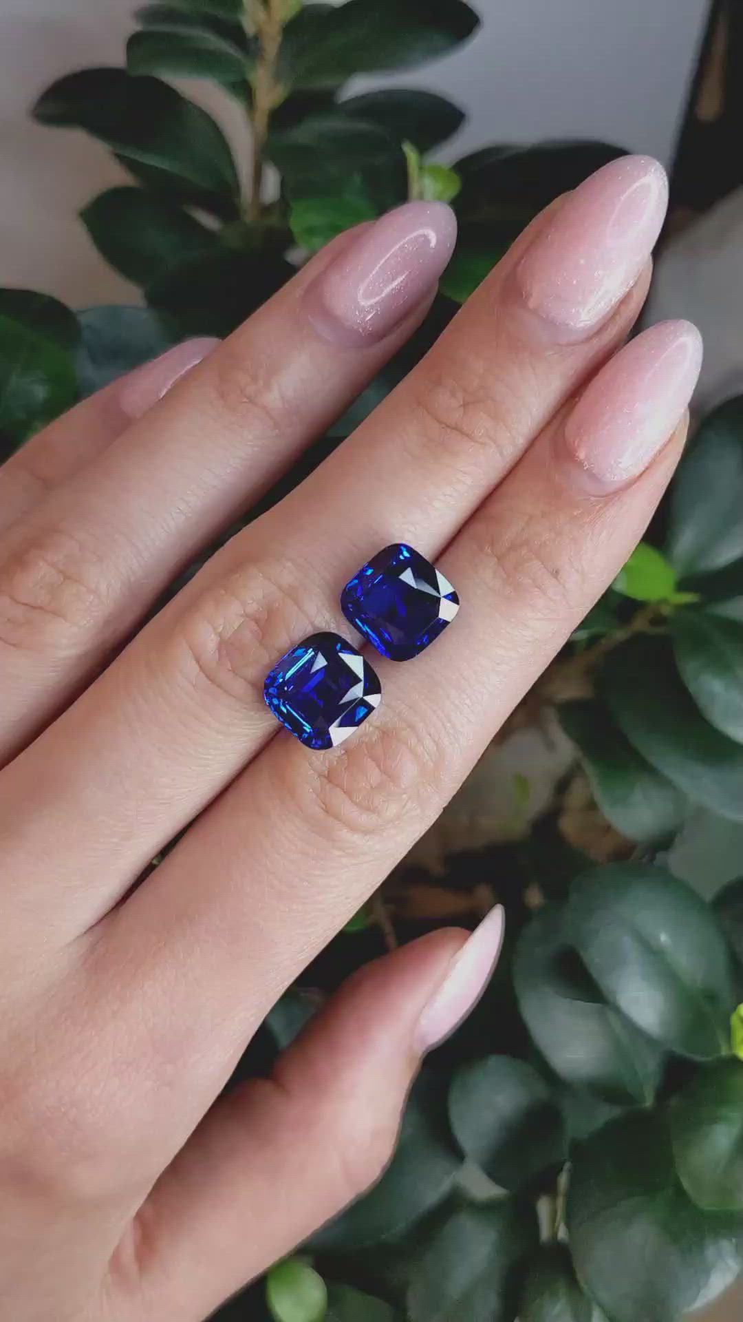 12.03 Ct.Tw.Total Carat Weight Blue Sapphire Pair from Ceylon (Sri Lanka) Size Video