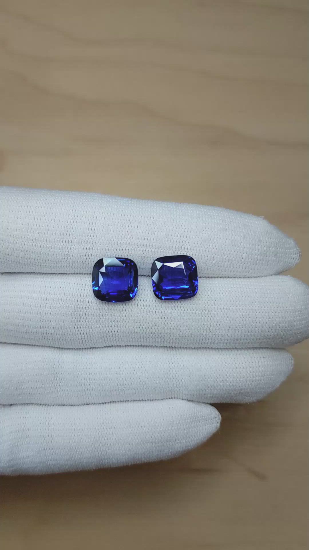 12.03 Ct.Tw.Total Carat Weight Blue Sapphire Pair from Ceylon (Sri Lanka) Size Video