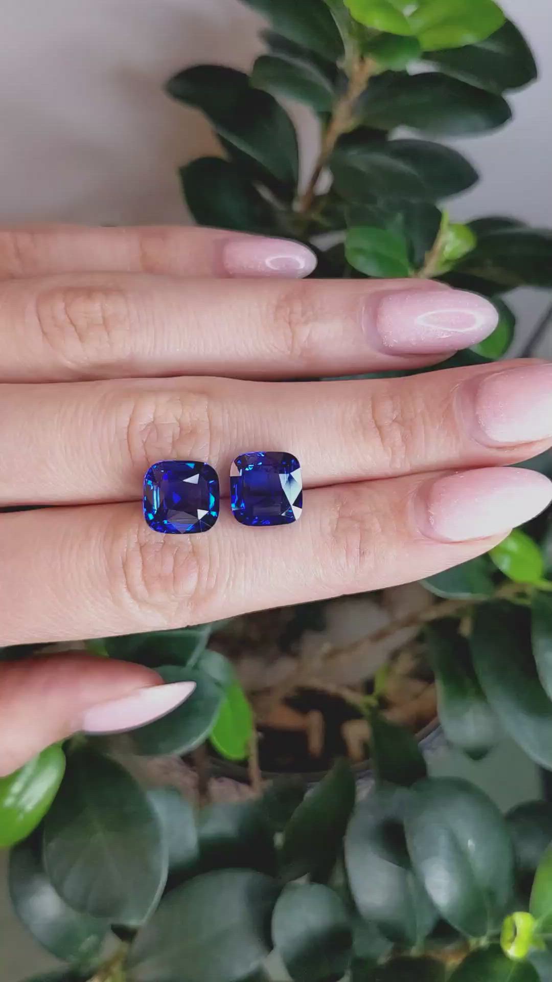 12.03 Ct.Tw.Total Carat Weight Blue Sapphire Pair from Ceylon (Sri Lanka) Size Video
