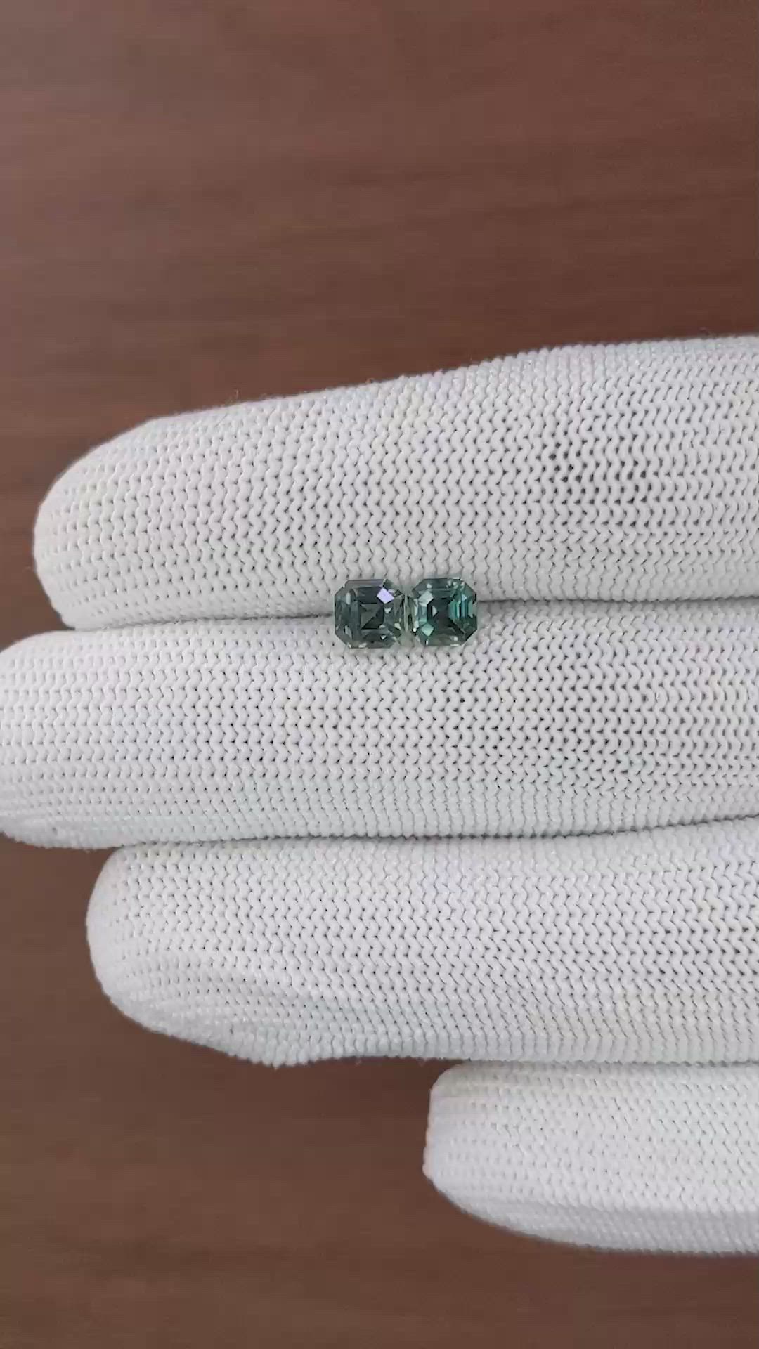 2.15&nbsp;Ct.Tw.Total Carat Weight Bluish Green Sapphire Pair from Kenya Size Video