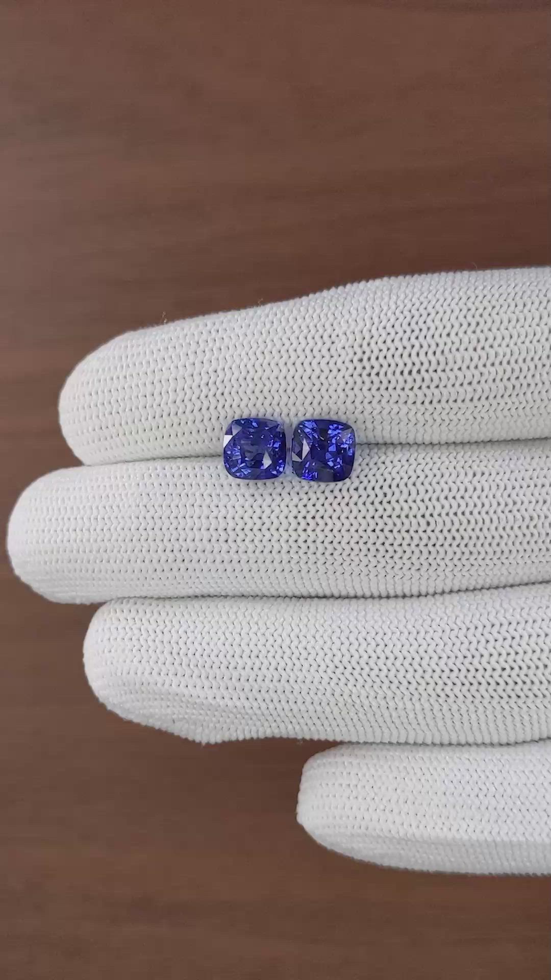 6.06 Ct.Tw.Total Carat Weight Blue Sapphire Pair from Ceylon (Sri Lanka) Size Video