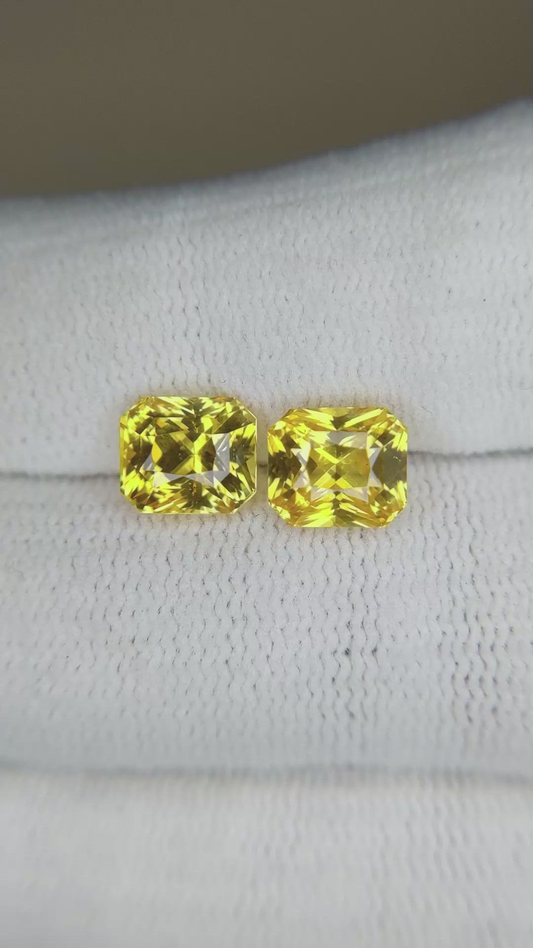5.07&nbsp;Ct.Tw.Total Carat Weight Yellow Sapphire Pair from Ceylon (Sri Lanka) Size Video