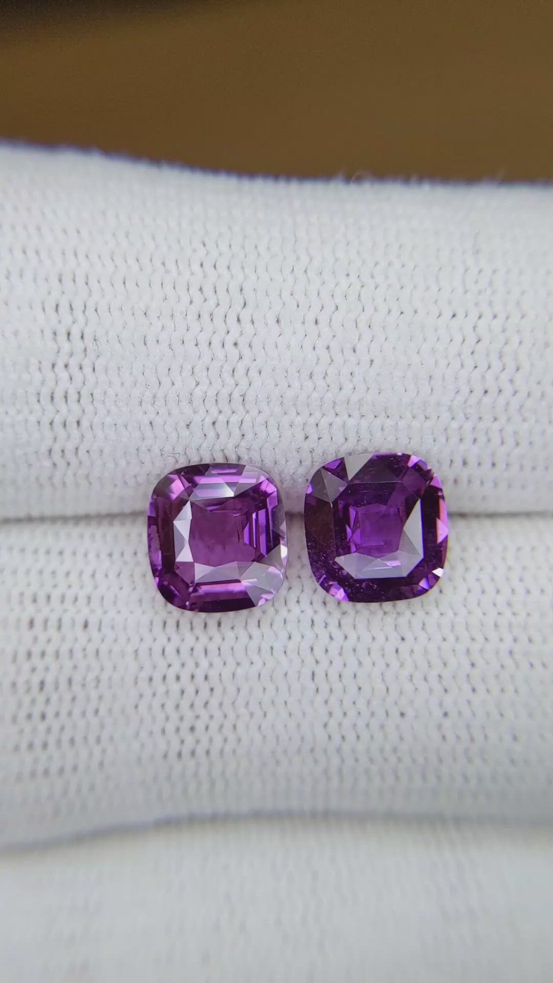 4.15 Ct.Tw.Total Carat Weight Pinkish Purple Sapphire Pair from Ceylon (Sri Lanka) Size Video