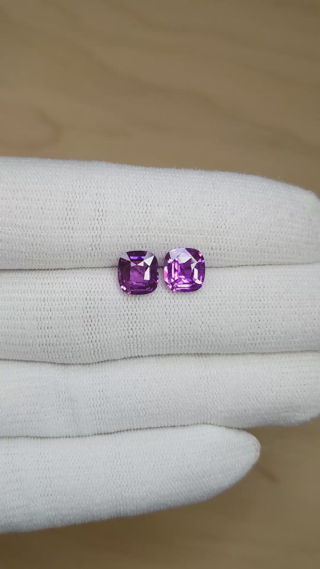 4.15 Ct.Tw.Total Carat Weight Pinkish Purple Sapphire Pair from Ceylon (Sri Lanka) Size Video