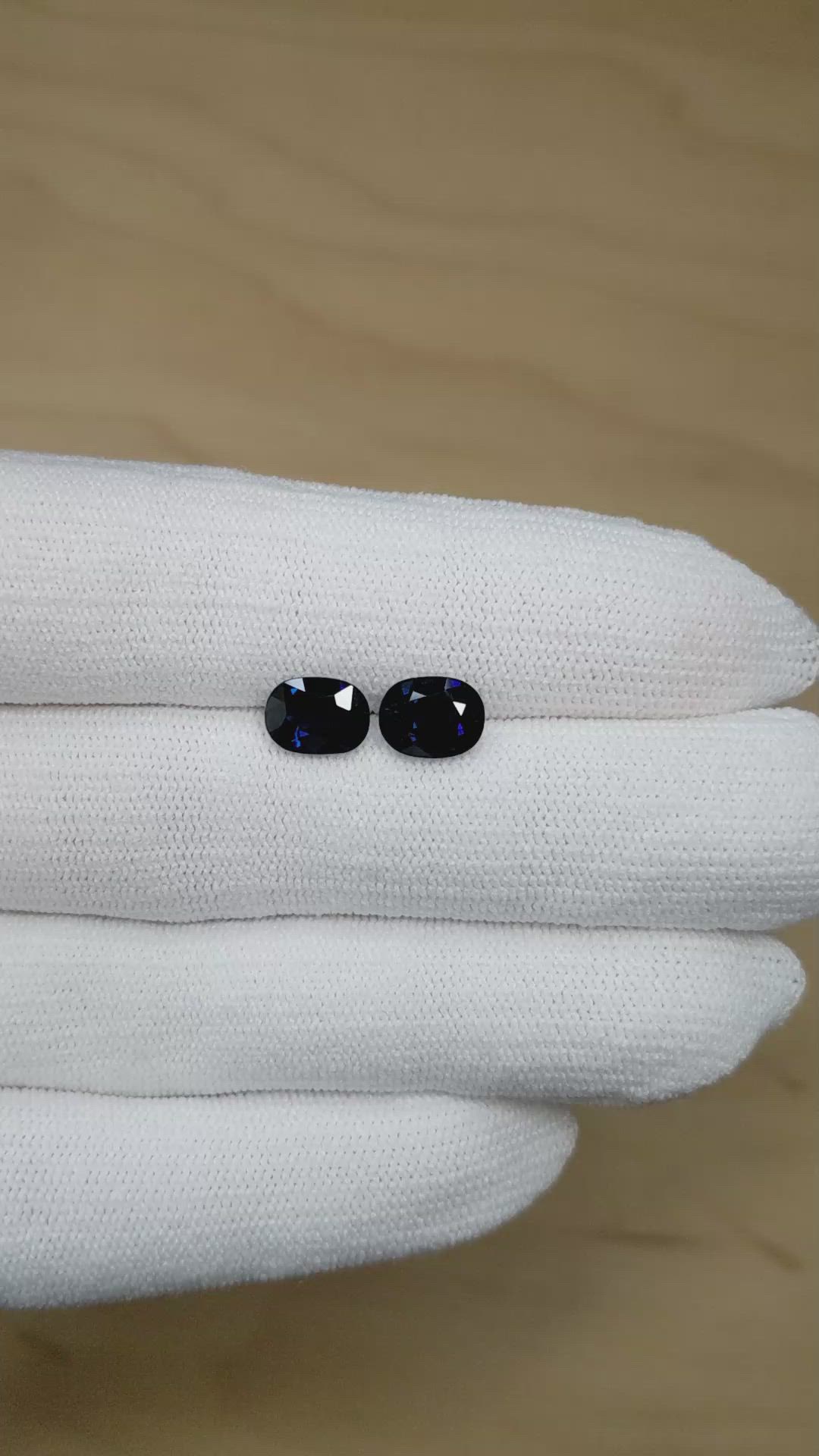 4.06 Ct.Tw.Total Carat Weight Blue Sapphire Pair from Ceylon (Sri Lanka) Size Video