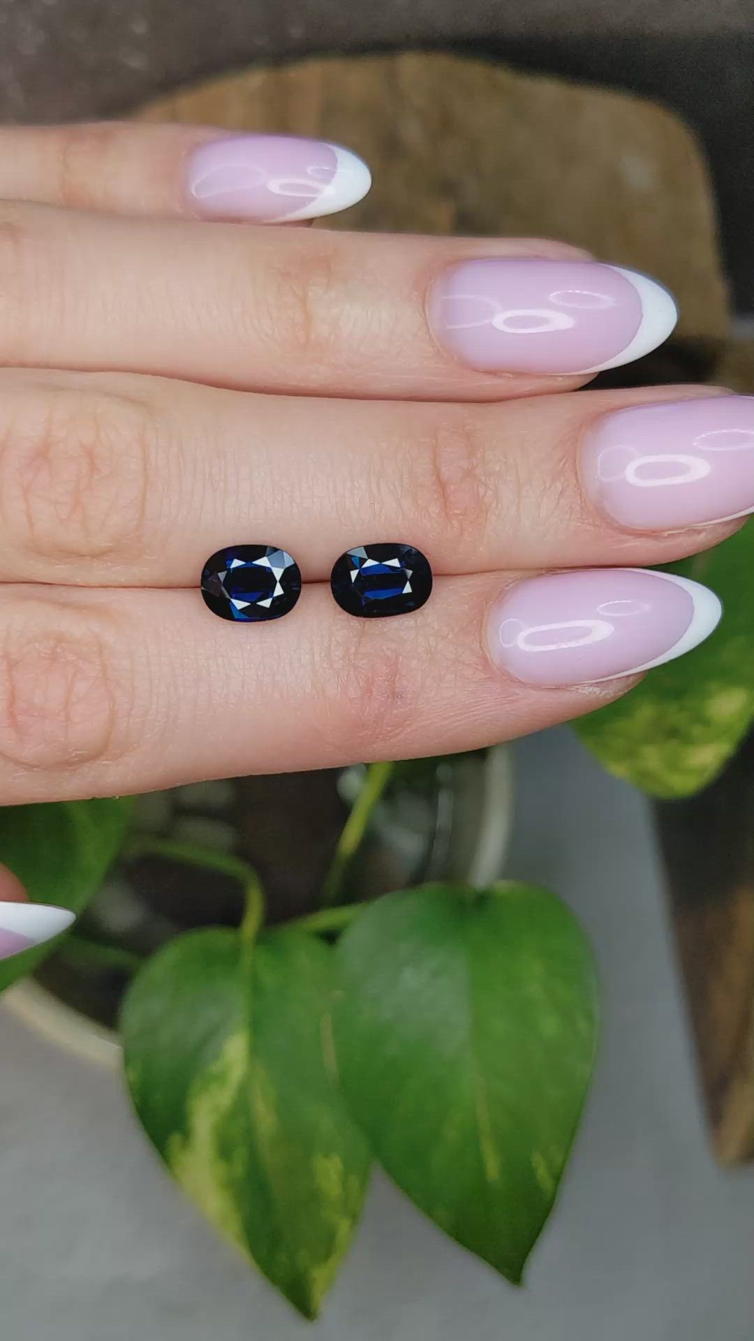 4.06 Ct.Tw.Total Carat Weight Blue Sapphire Pair from Ceylon (Sri Lanka) Size Video