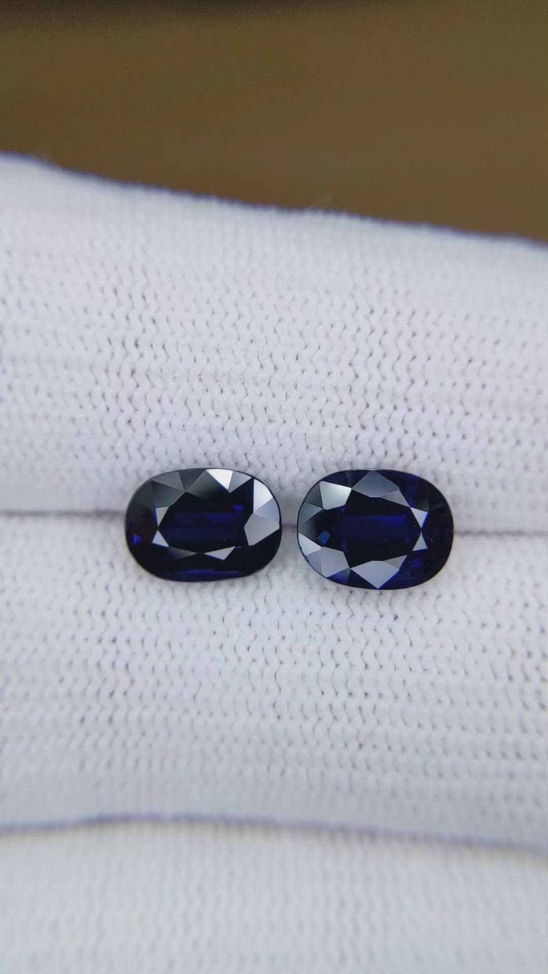 4.06 Ct.Tw.Total Carat Weight Blue Sapphire Pair from Ceylon (Sri Lanka) Size Video