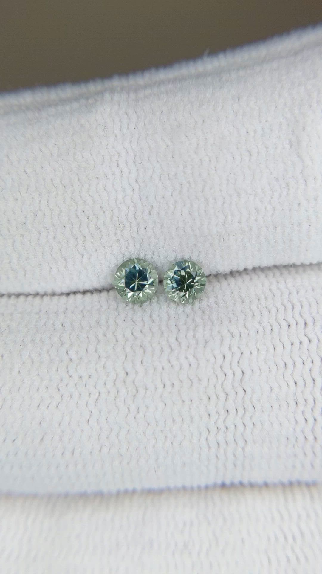 0.45 Ct.Tw.Total Carat Weight Bluish Green Sapphire Pair from Montana Size Video