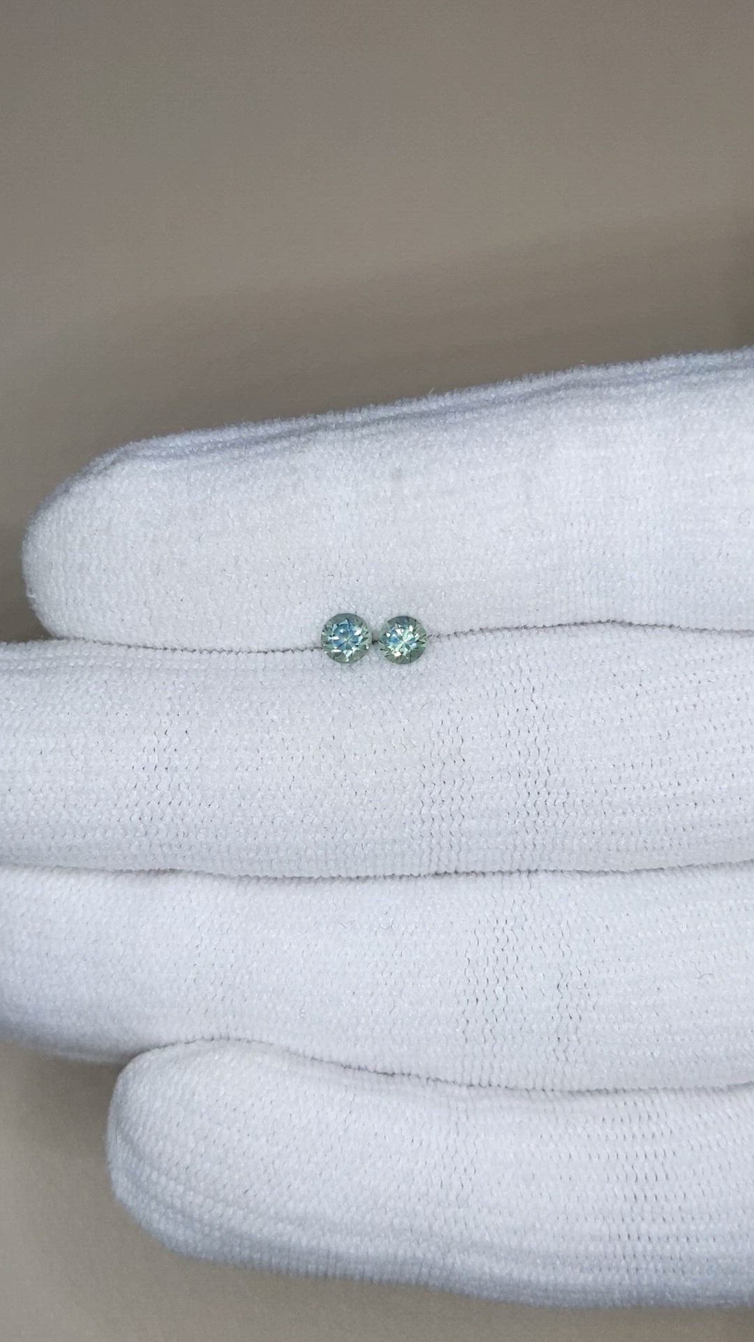 0.45 Ct.Tw.Total Carat Weight Bluish Green Sapphire Pair from Montana Size Video