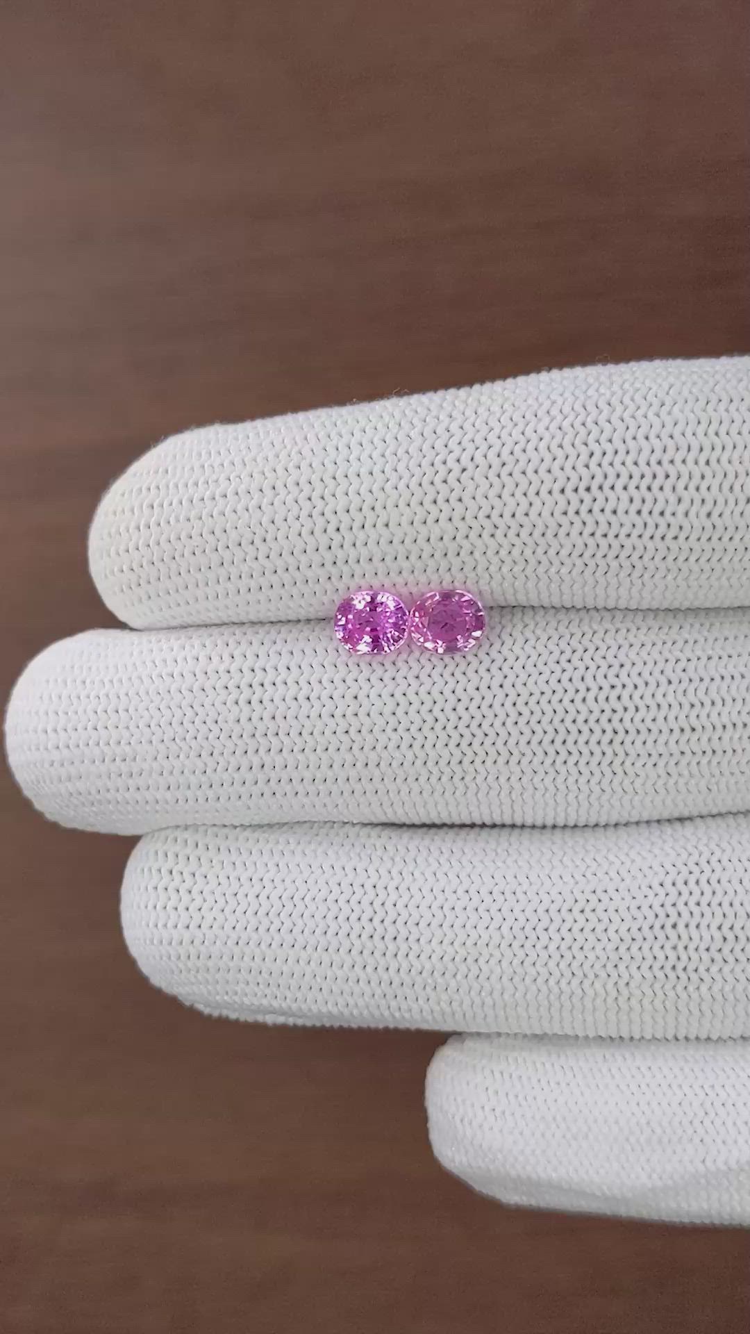 2.08 Ct.Tw.Total Carat Weight Pink Sapphire Pair from Madagascar Size Video