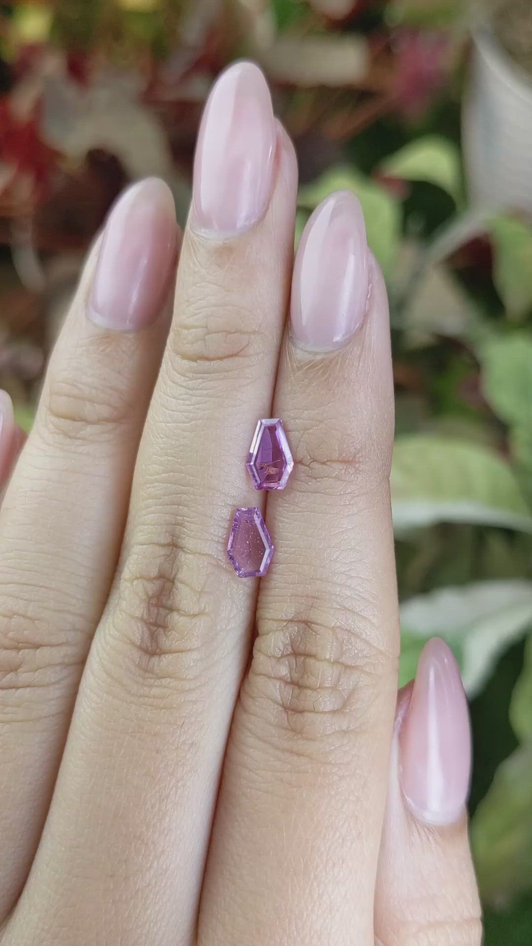 1.27 Ct.Tw.Total Carat Weight Pinkish Purple Sapphire Pair from Ceylon (Sri Lanka) Size Video