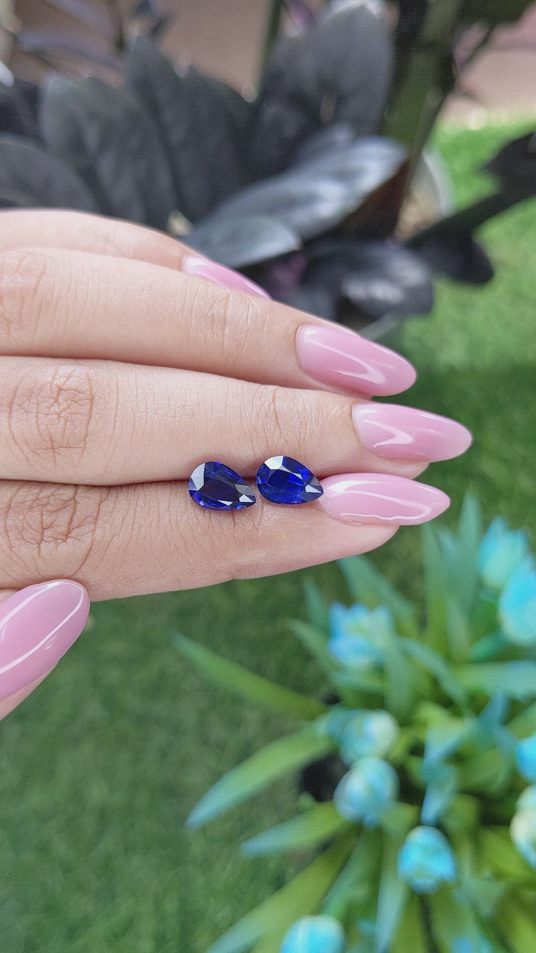 3.59 Ct.Tw.Total Carat Weight Blue Sapphire Pair from Tanzania Size Video