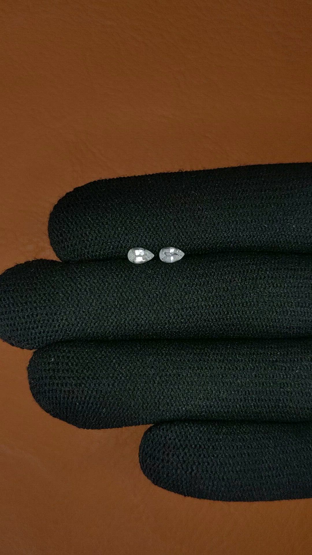 0.55 Ct.Tw.Total Carat Weight White Sapphire Pair from Ceylon (Sri Lanka) Size Video