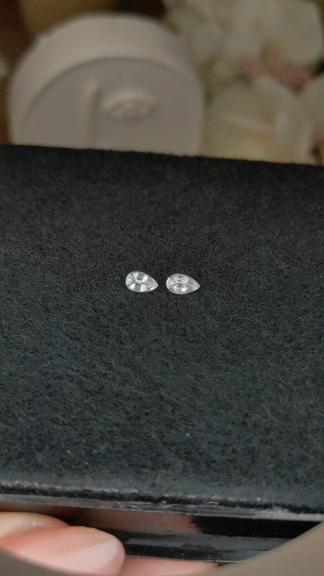 0.55 Ct.Tw.Total Carat Weight White Sapphire Pair from Ceylon (Sri Lanka) Size Video
