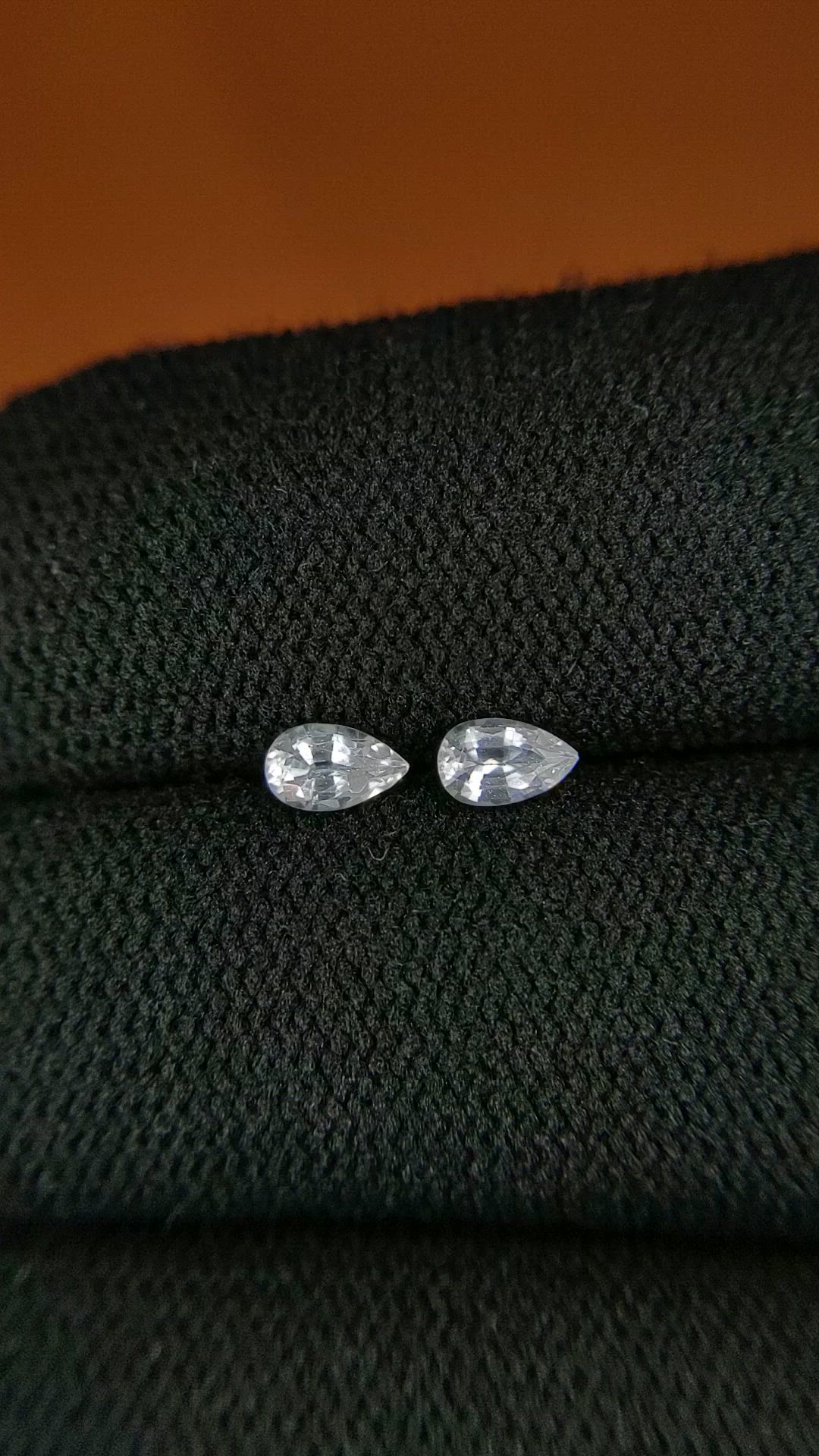 0.55 Ct.Tw.Total Carat Weight White Sapphire Pair from Ceylon (Sri Lanka) Size Video