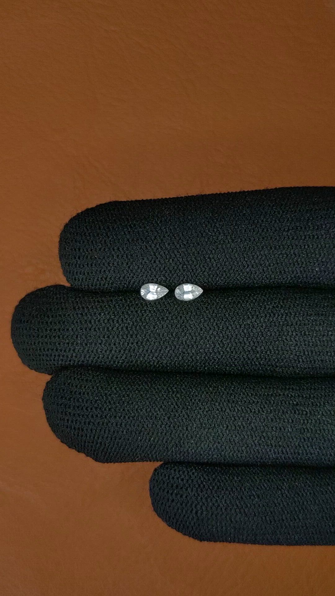 0.54 Ct.Tw.Total Carat Weight White Sapphire Pair from Ceylon (Sri Lanka) Size Video