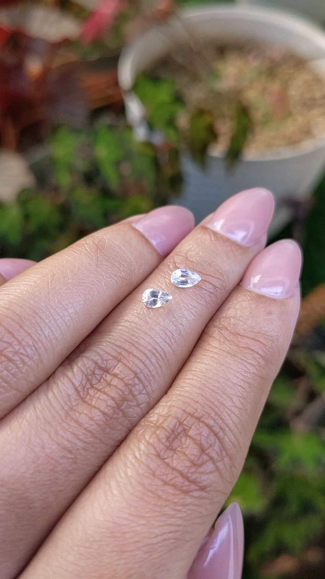 0.54 Ct.Tw.Total Carat Weight White Sapphire Pair from Ceylon (Sri Lanka) Size Video