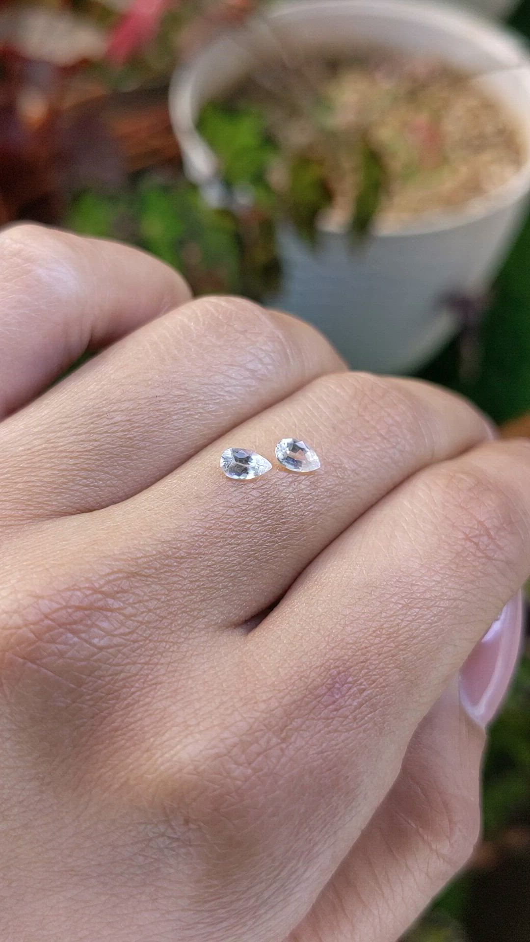 0.54 Ct.Tw.Total Carat Weight White Sapphire Pair from Ceylon (Sri Lanka) Size Video